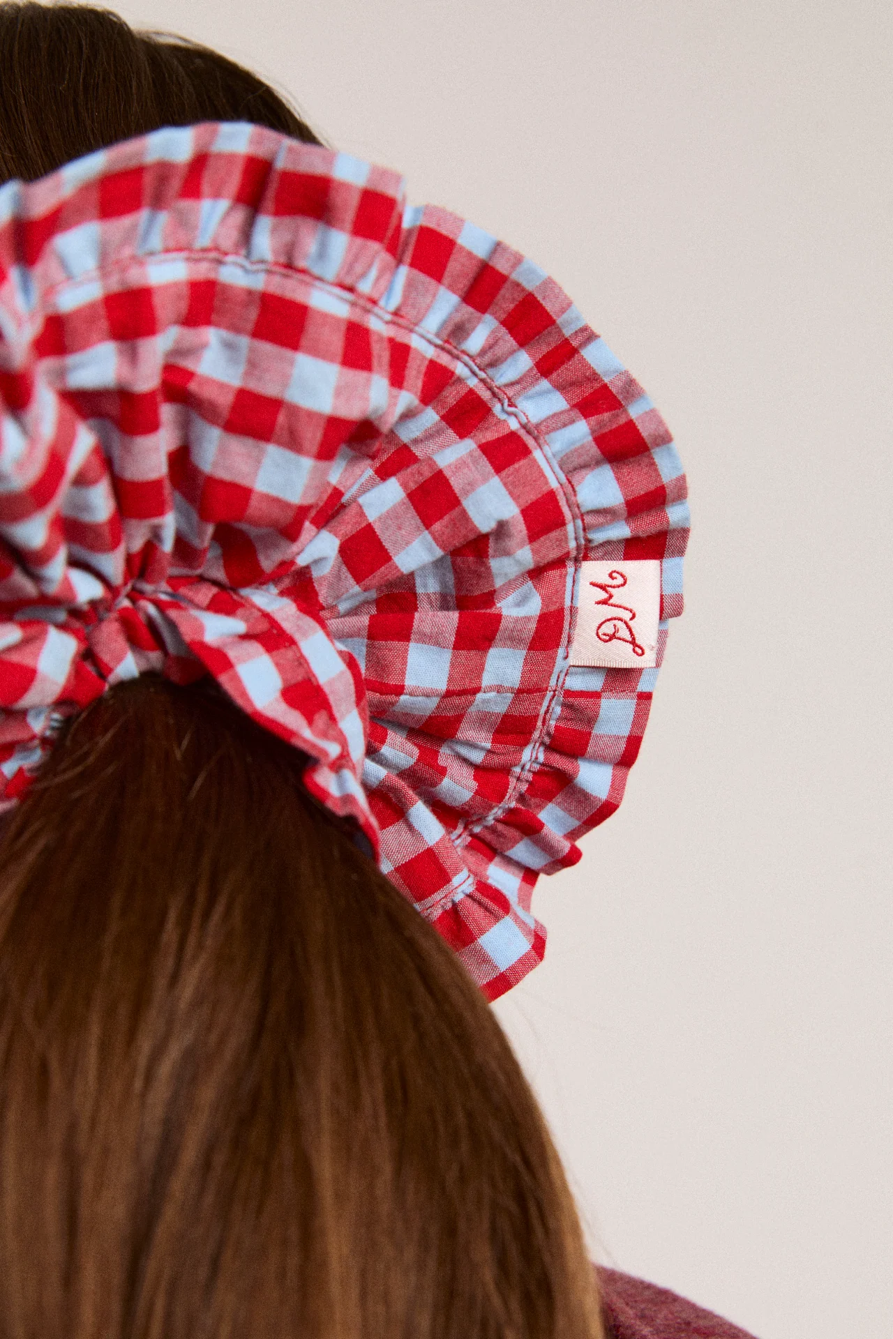 Frill Edge Scrunchie - Blue & Red Gingham - Image 4