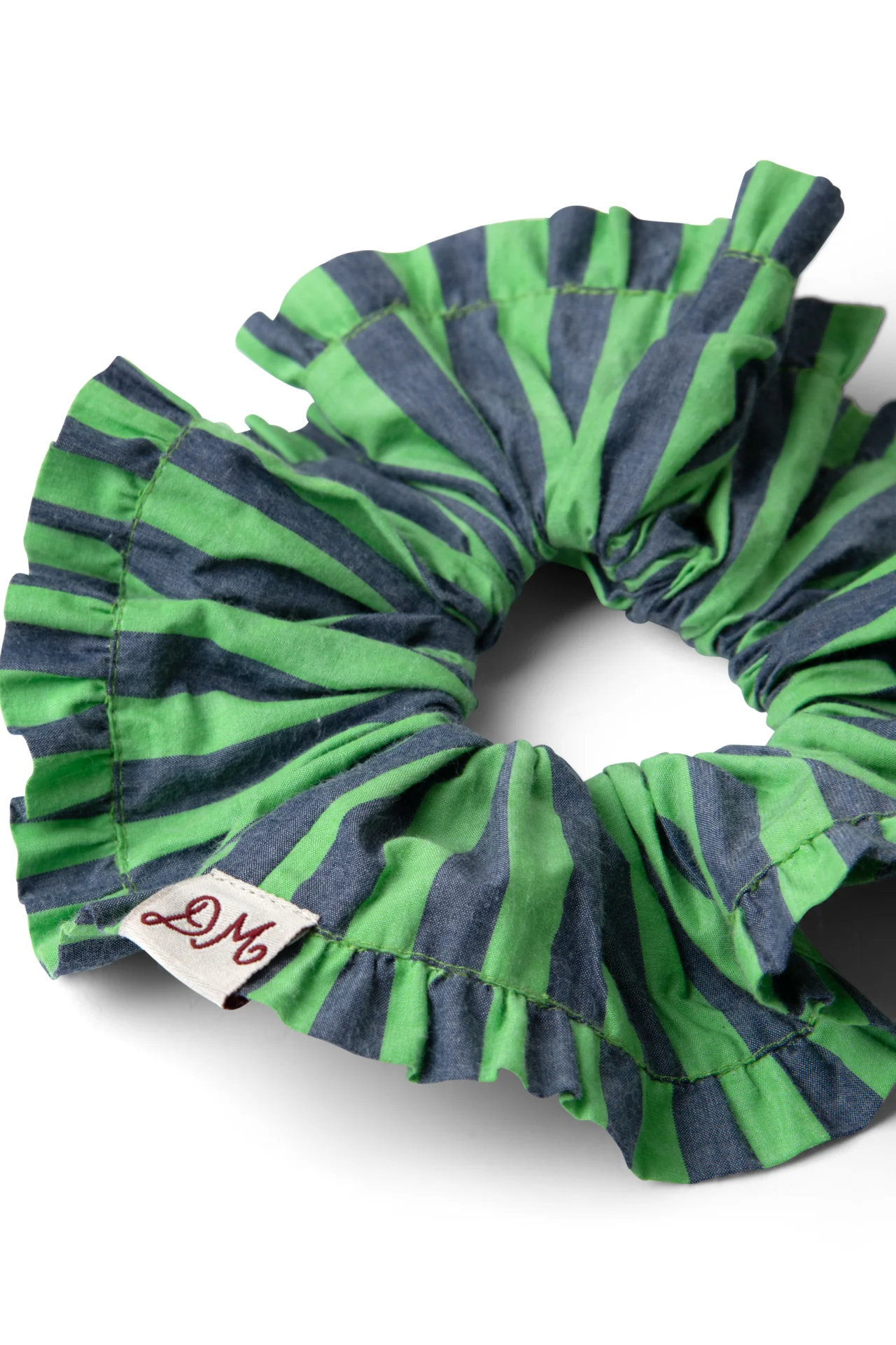 Frill Edge Scrunchie - Navy Pop Green Stripe - Image 3