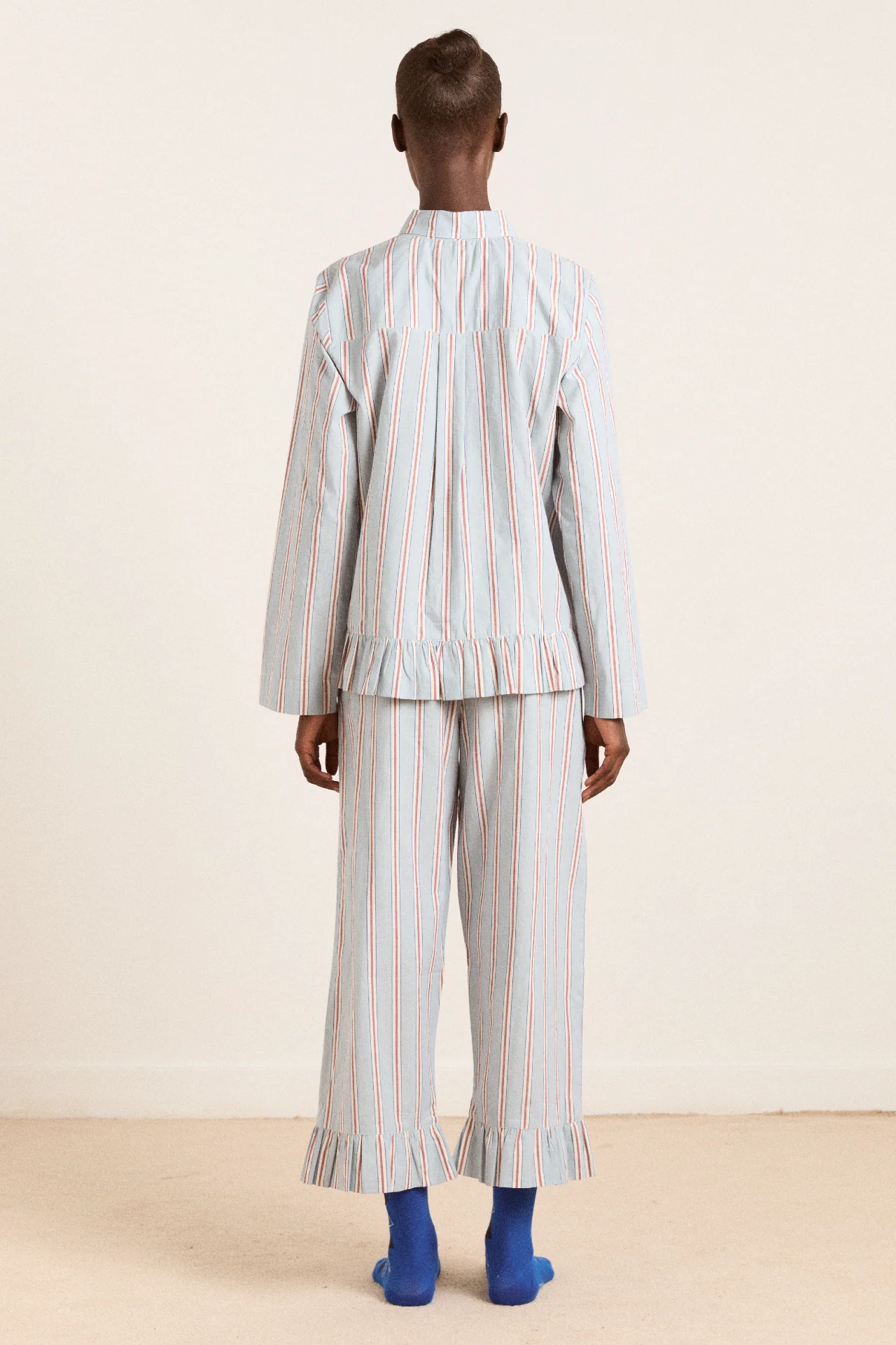Frill Florie Pj Set - Blue/Burg Stripe - Image 4