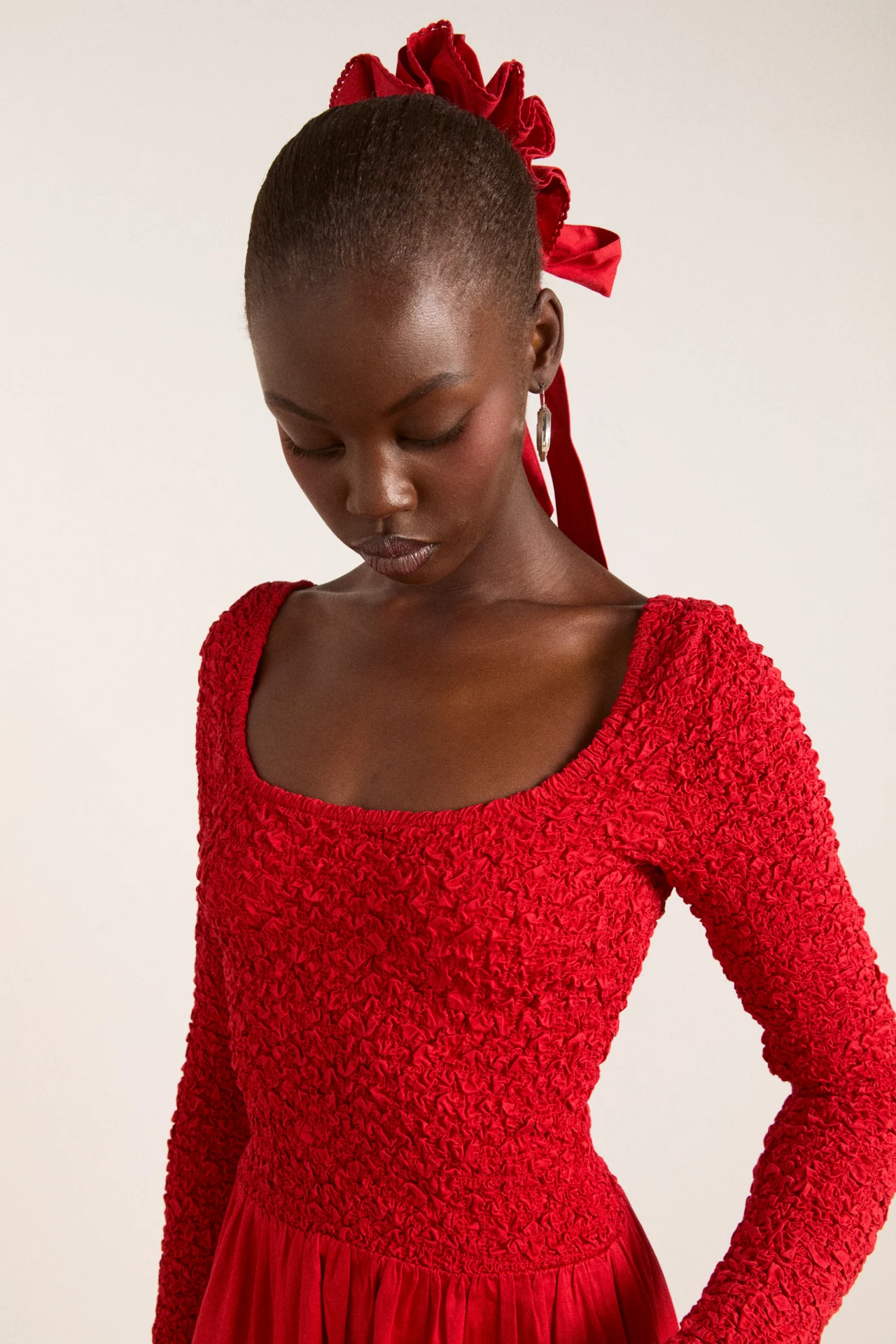 Garter Bun Wrap - Red Cotton Satin - Image 5