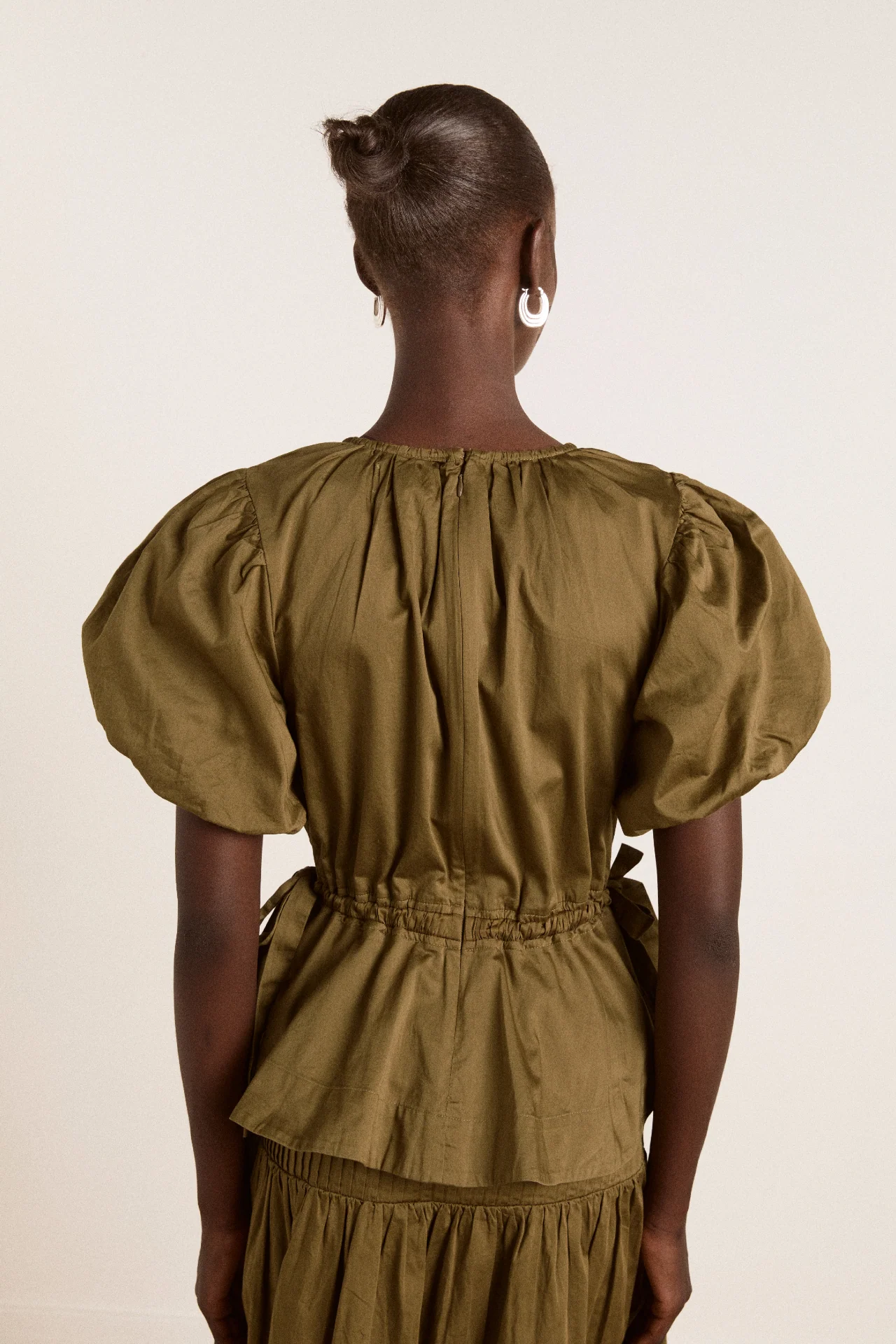 Hadley Blouse - Olive Cotton Satin - Image 3