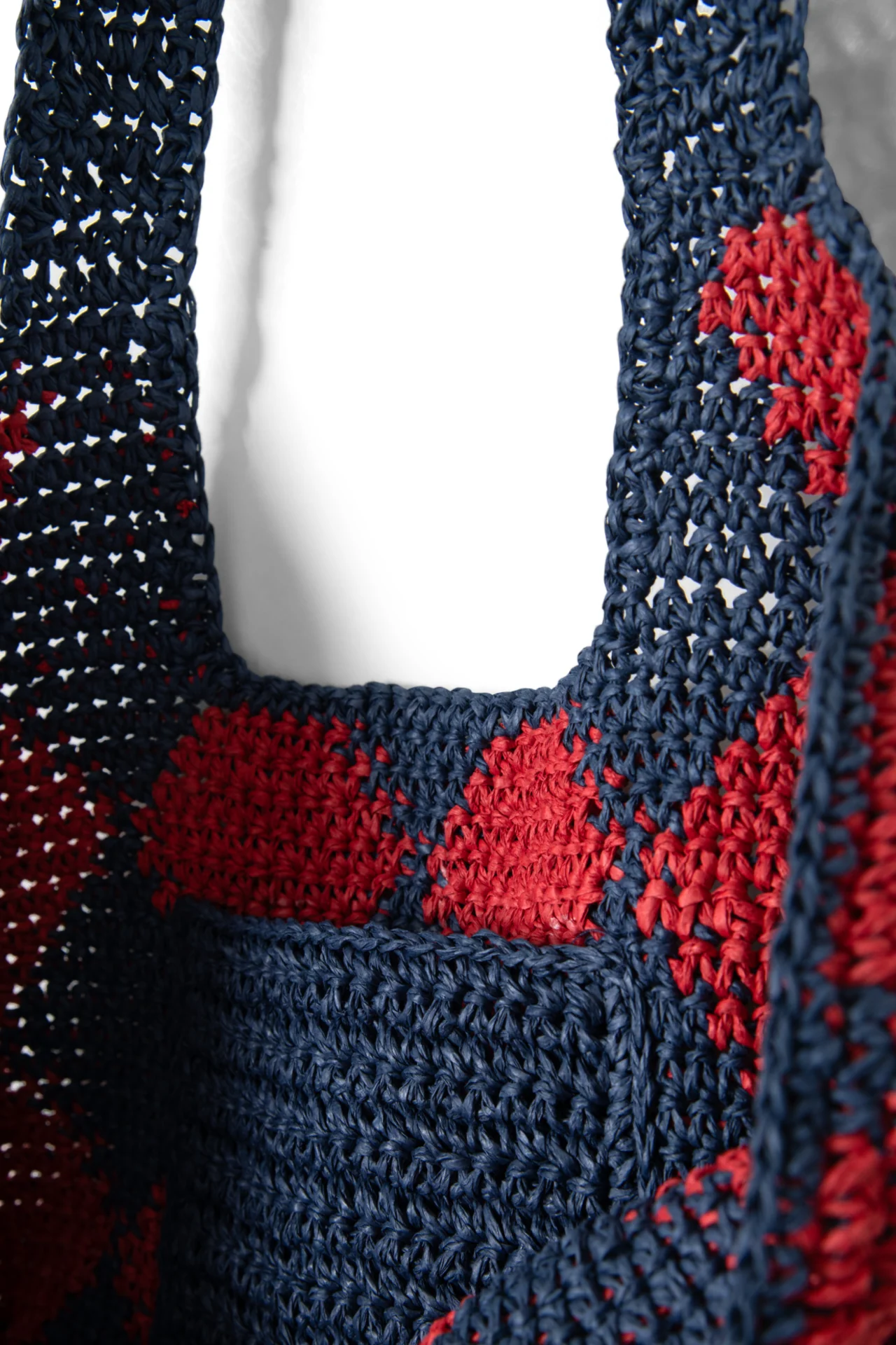 Harlequinn Raffia Tote Bag - Navy & Red - Image 5