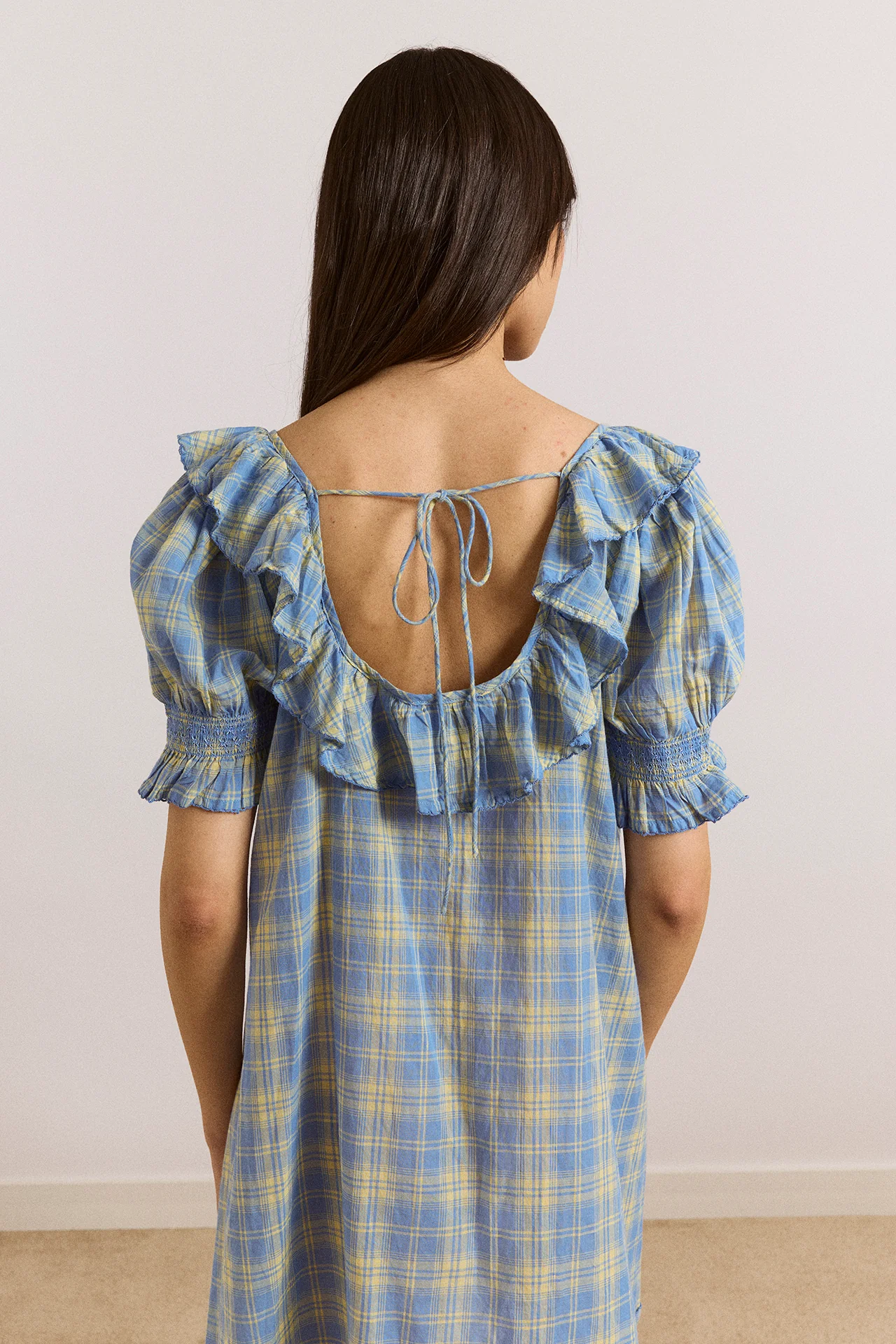 Harlow Mini Night Dress - Butter Blue Check - Image 6