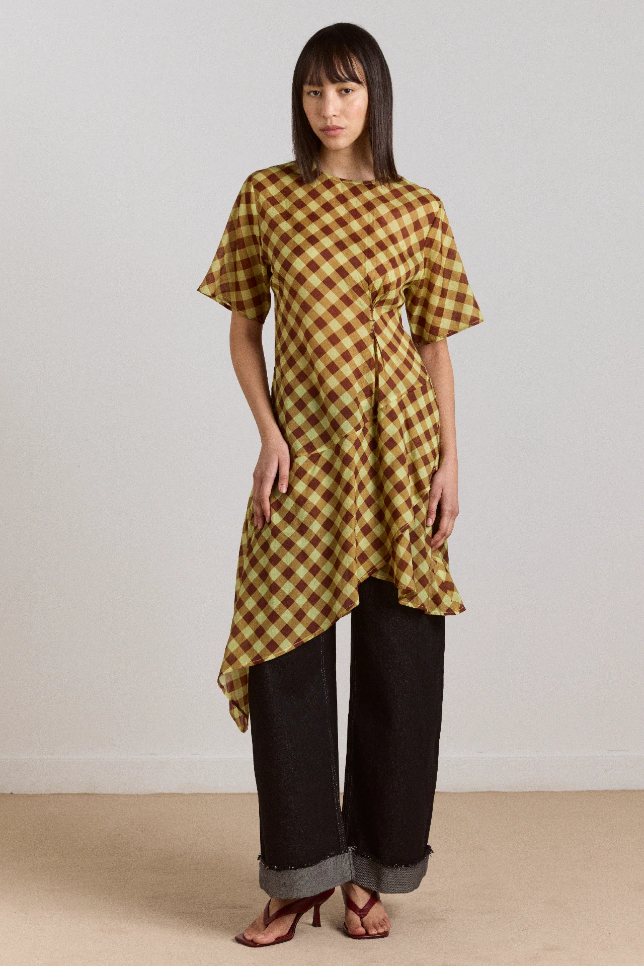 Harmony Sheer Midi Dress - Choc Avo Gingham - Image 10