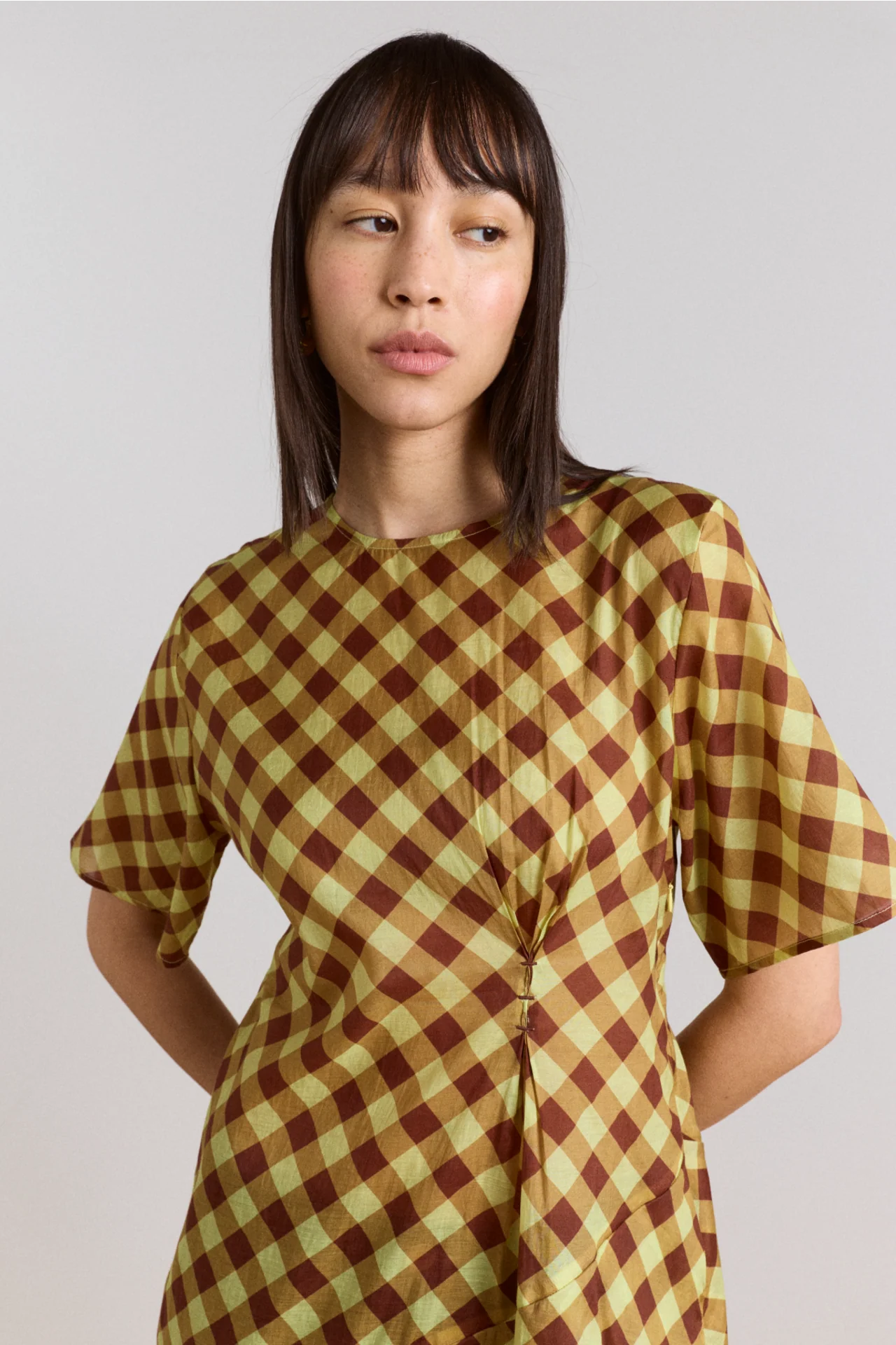 Harmony Sheer Midi Dress - Choc Avo Gingham - Image 11