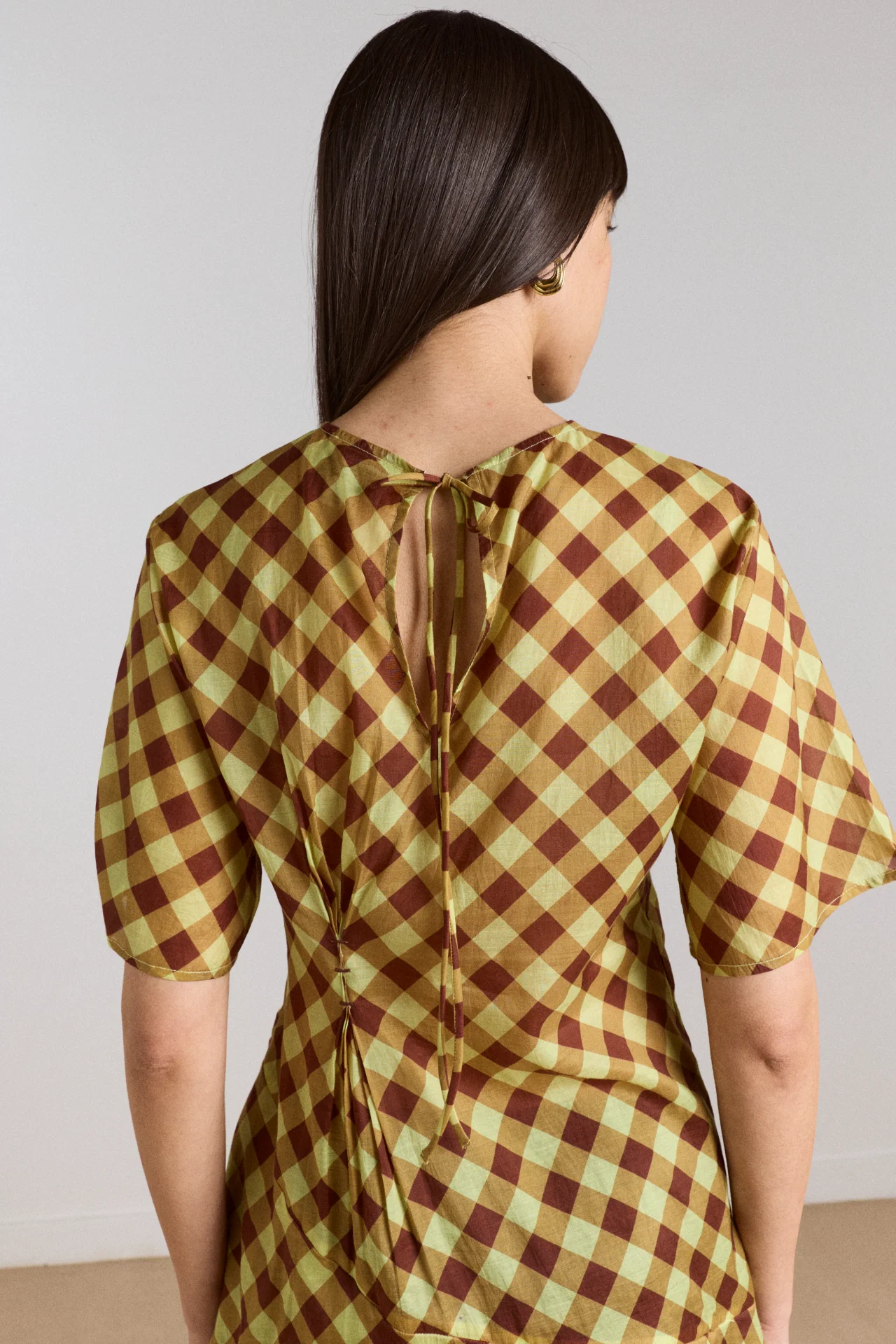 Harmony Sheer Midi Dress - Choc Avo Gingham - Image 12