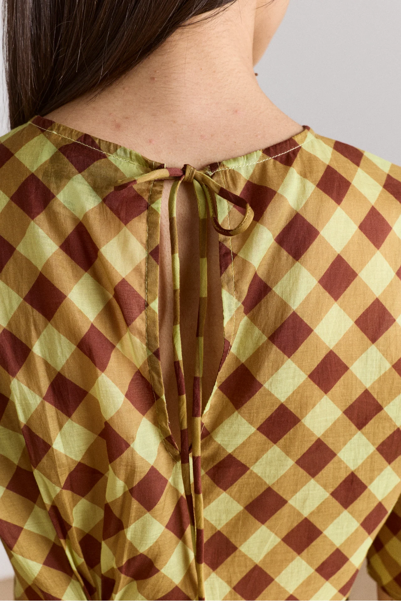 Harmony Sheer Midi Dress - Choc Avo Gingham - Image 13