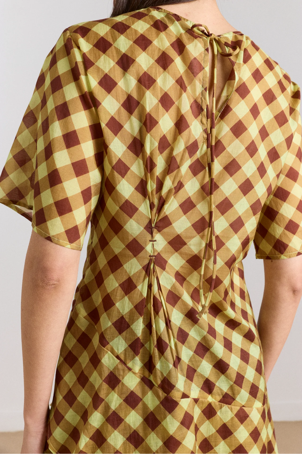 Harmony Sheer Midi Dress - Choc Avo Gingham - Image 14