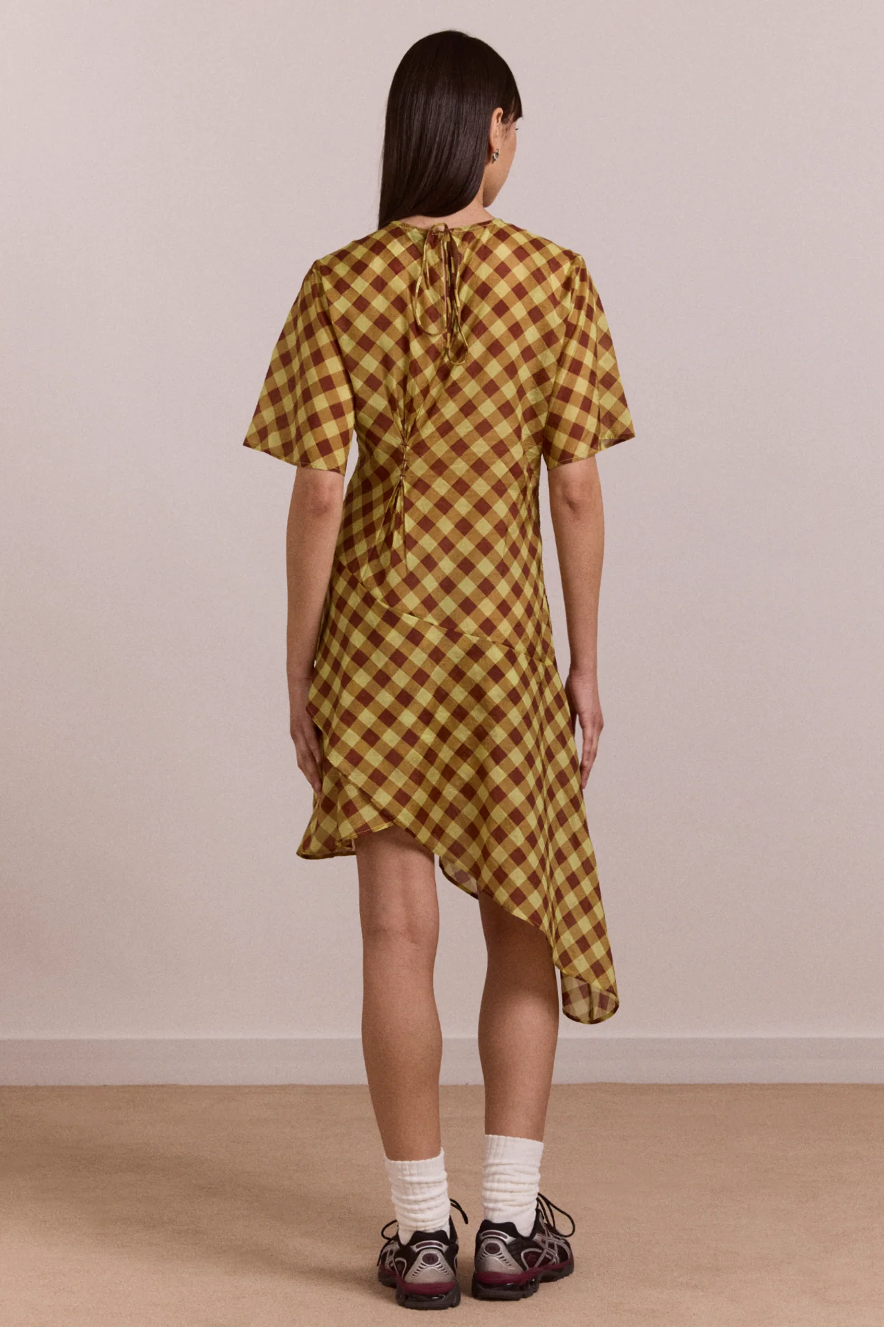 Harmony Sheer Midi Dress - Choc Avo Gingham - Image 4