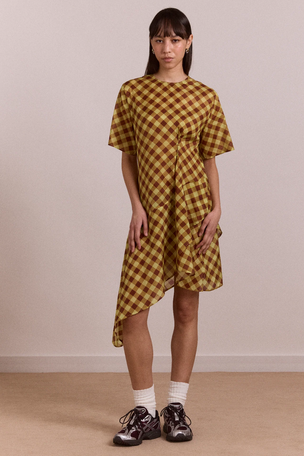 Harmony Sheer Midi Dress - Choc Avo Gingham - Image 5
