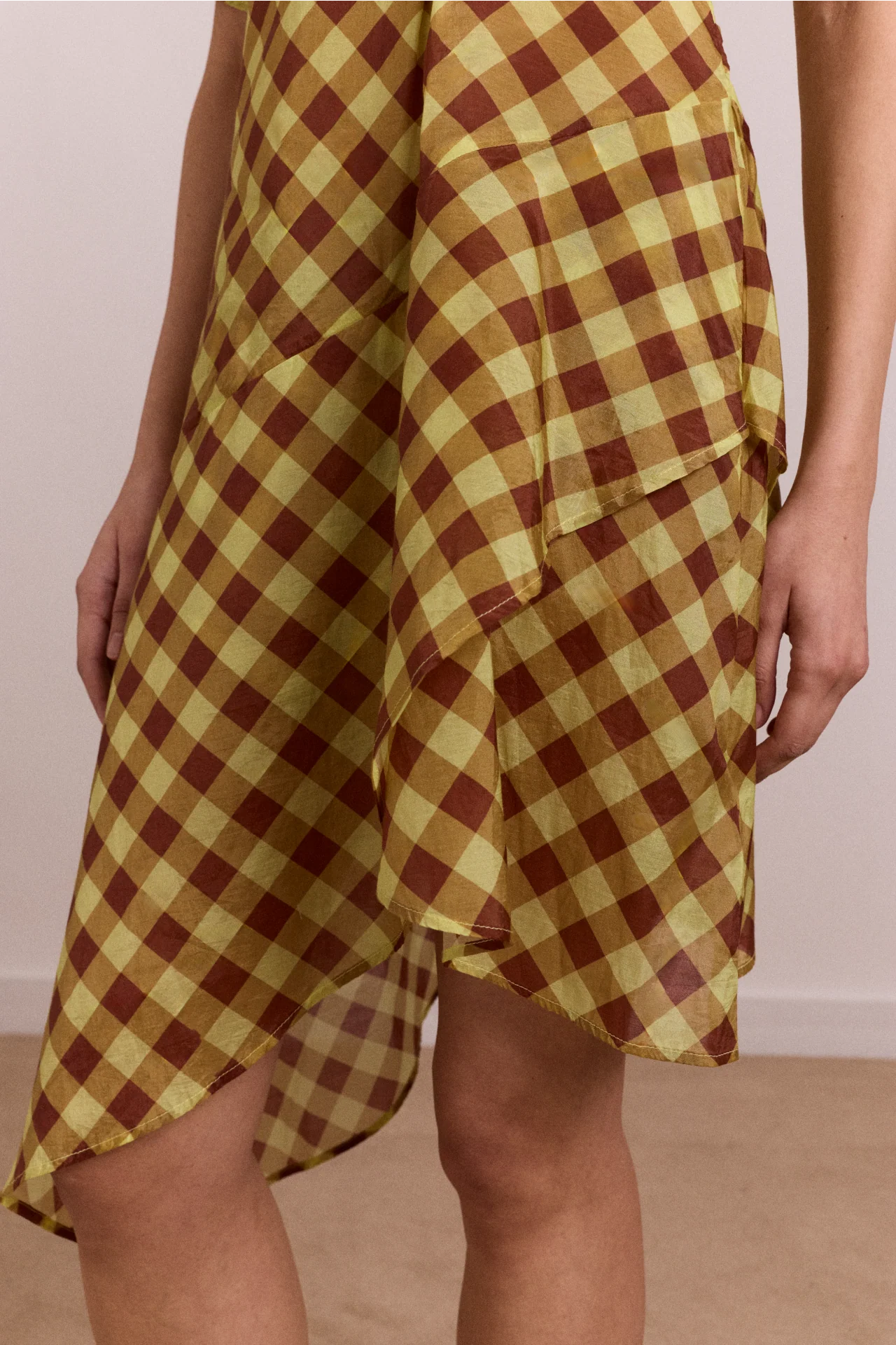 Harmony Sheer Midi Dress - Choc Avo Gingham - Image 6
