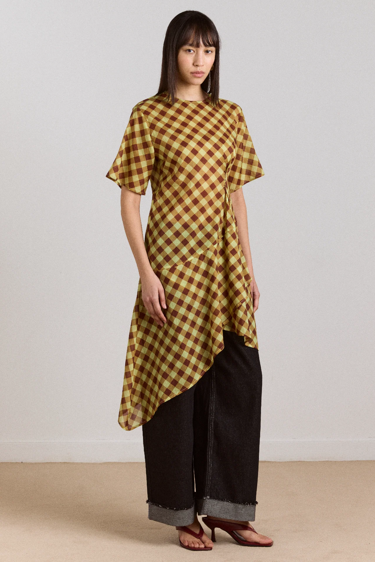 Harmony Sheer Midi Dress - Choc Avo Gingham - Image 7