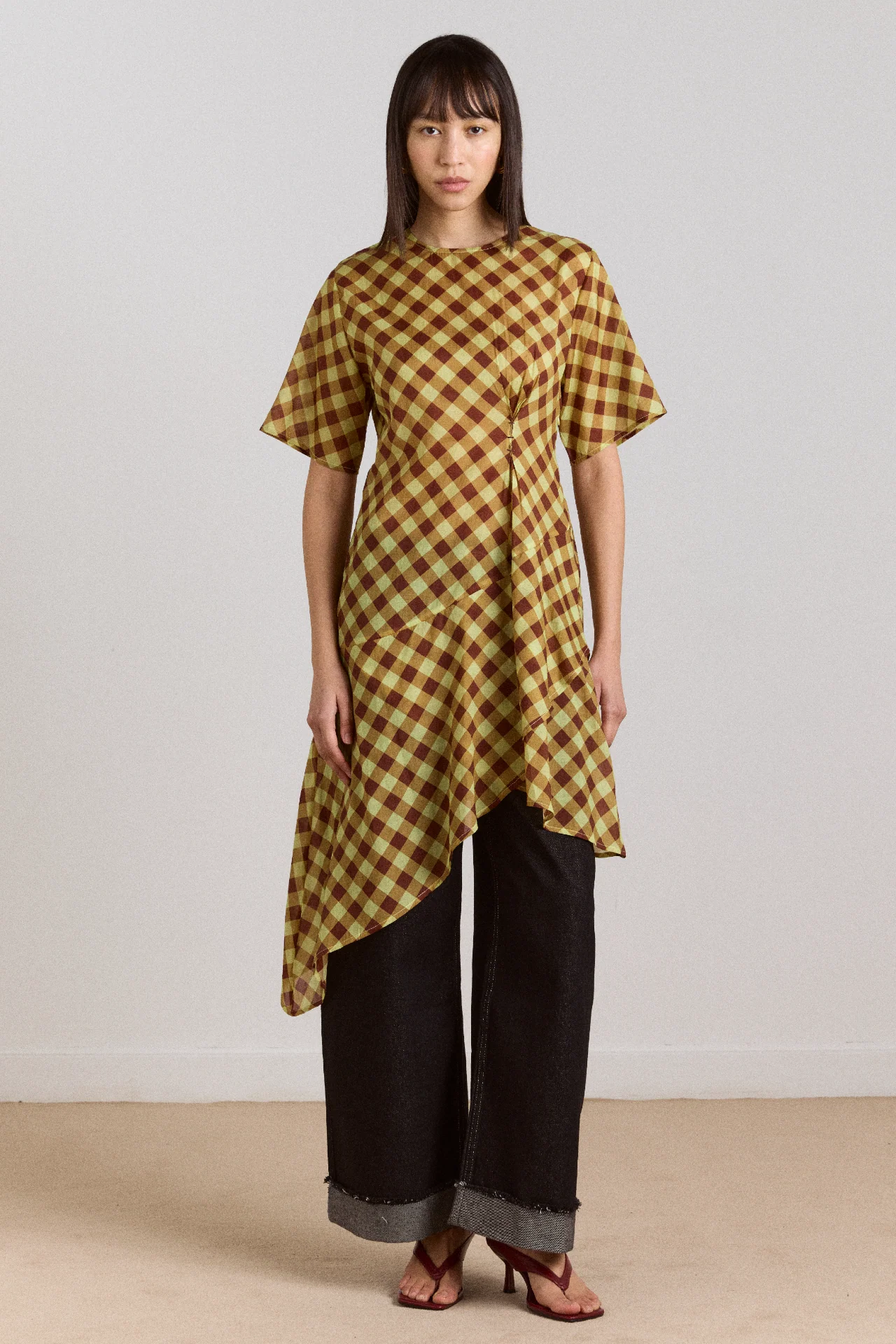 Harmony Sheer Midi Dress - Choc Avo Gingham - Image 8