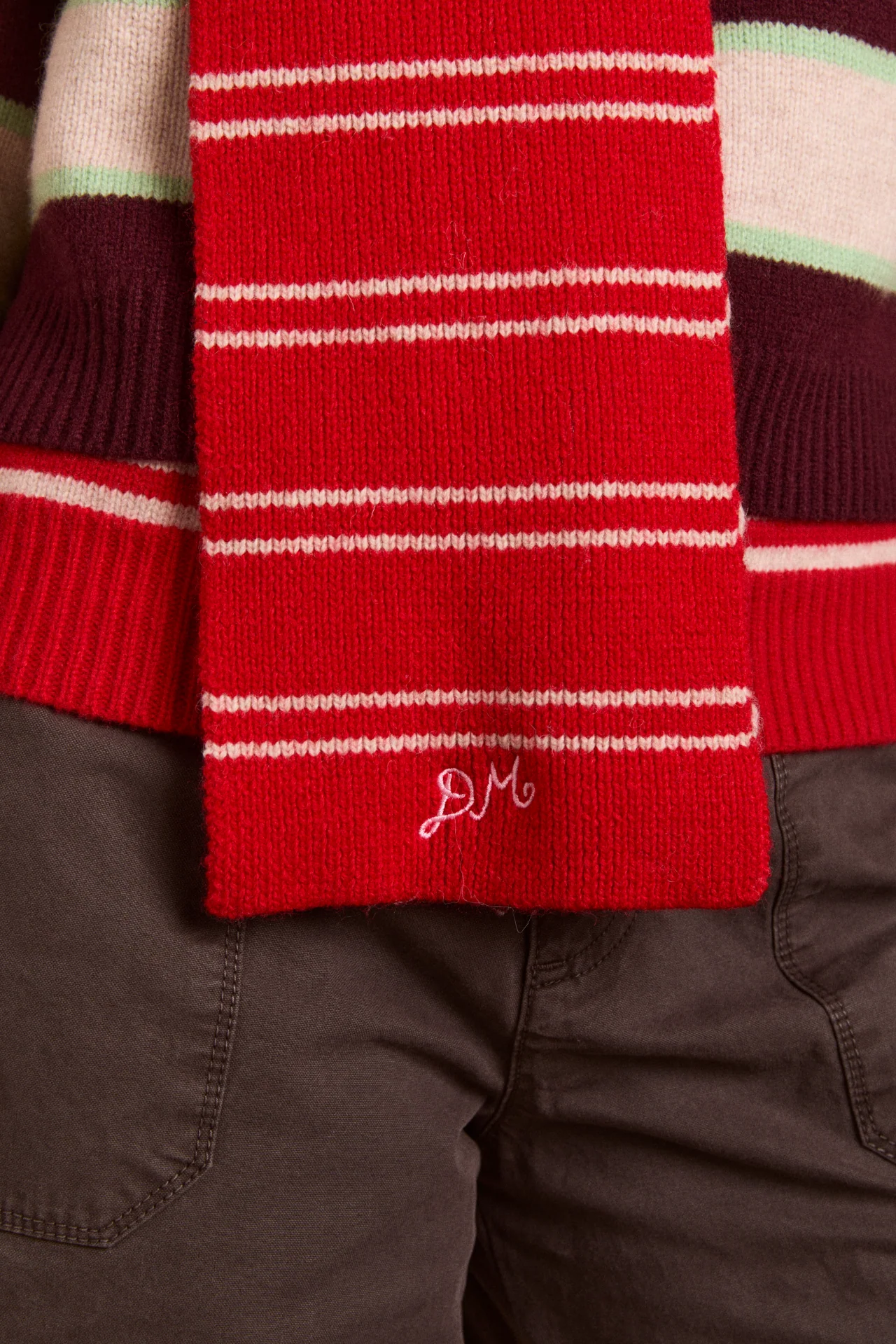 Hooded Scarf - Red & Oatmeal Stripe - Image 4