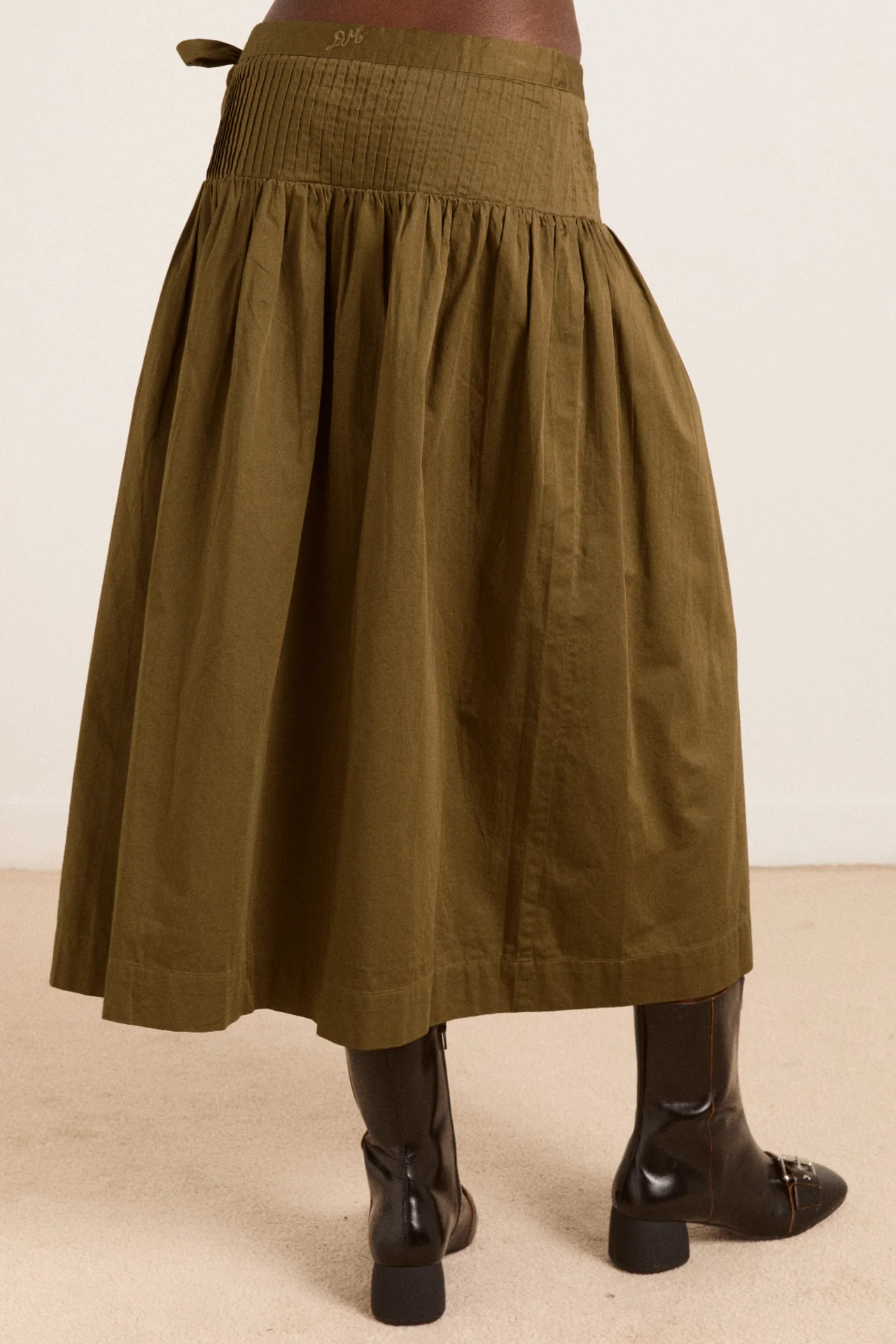 Josie Midi Skirt - Olive Cotton Satin - Image 10