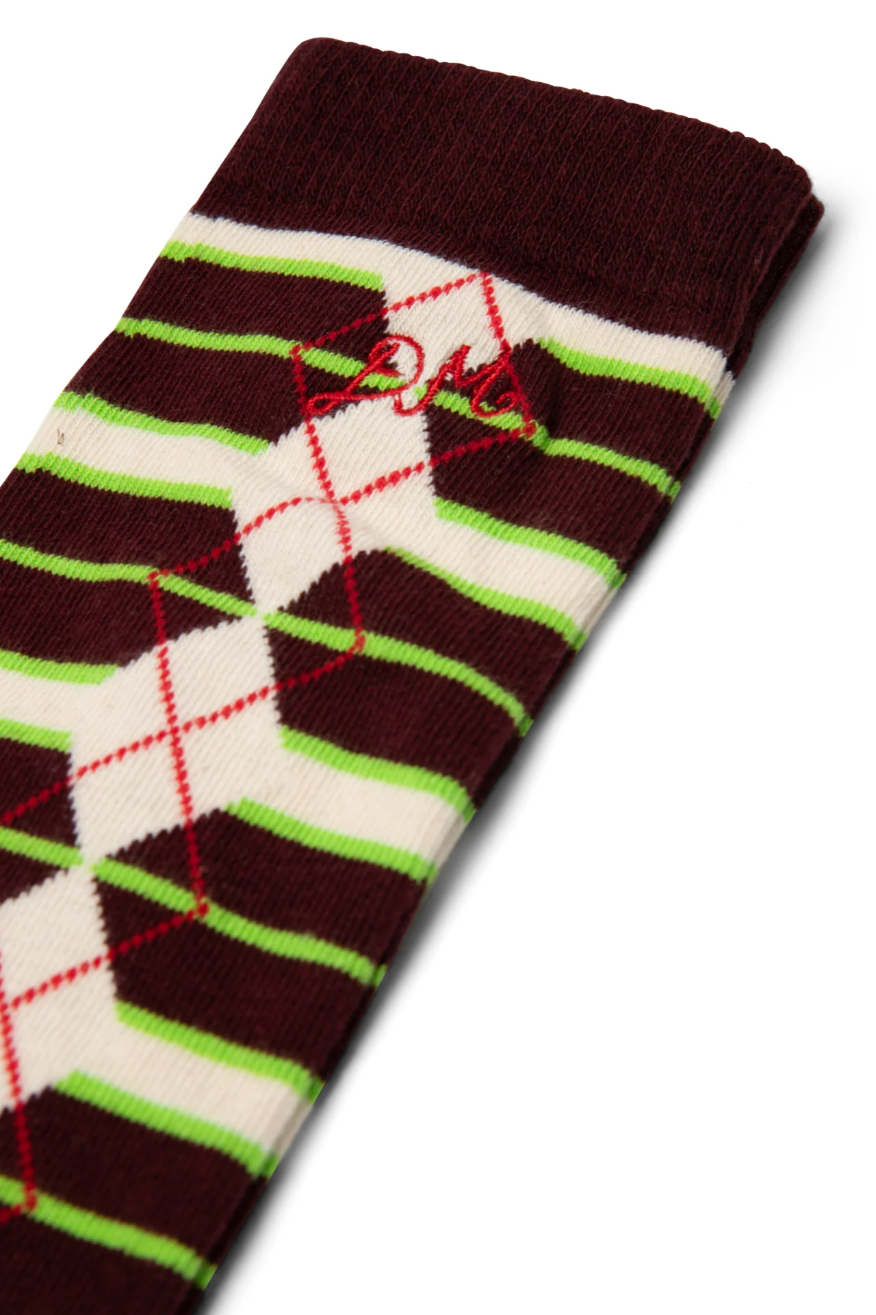 Knee High Socks - Burgundy Argyle Stripe - Image 3