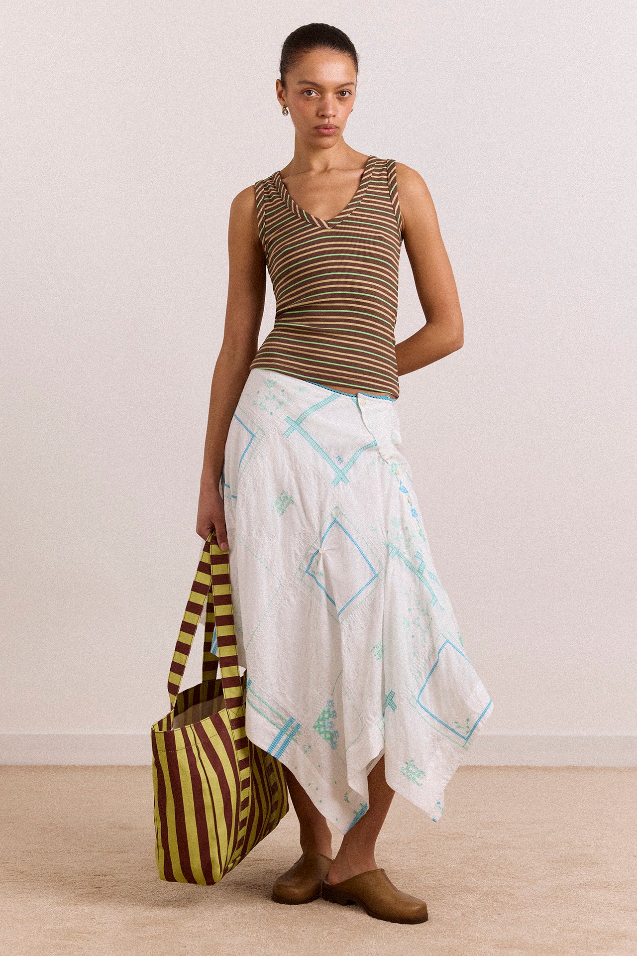 Large Canvas Tote Bag - Green Stripe - Image 3