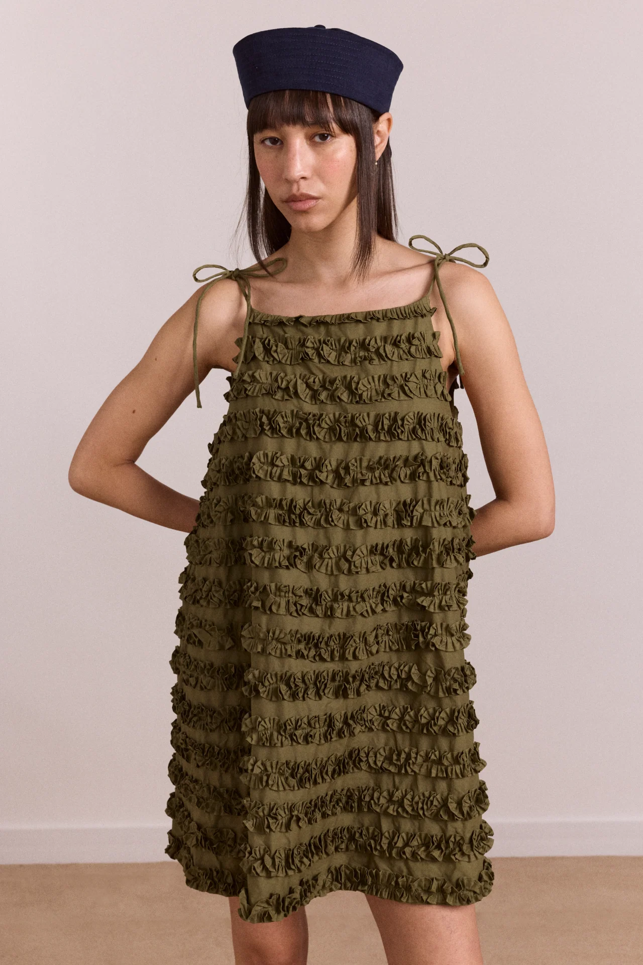 Leili Ruffle Mini Dress- Olive - Image 3
