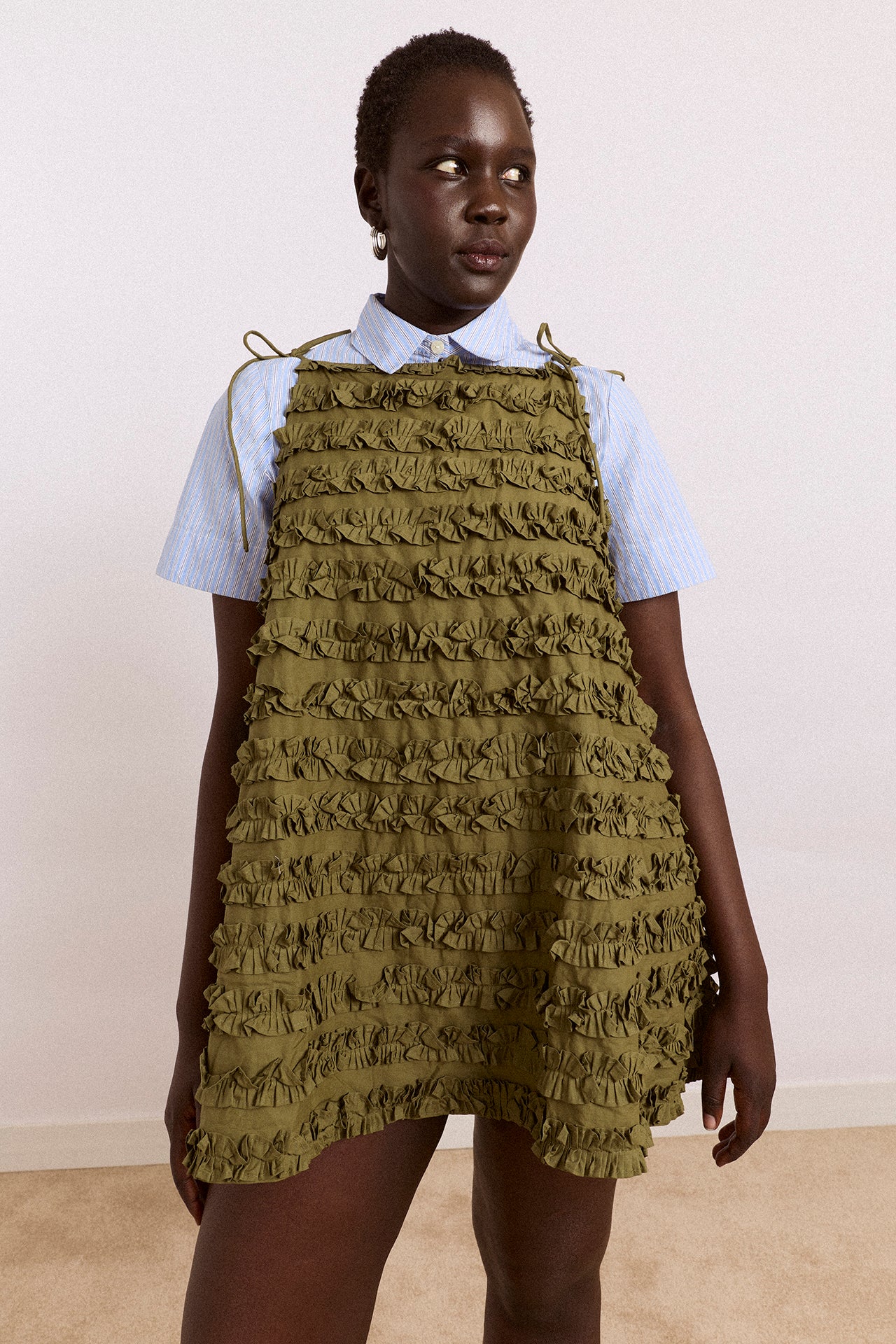 Leili Ruffle Mini Dress- Olive - Image 4