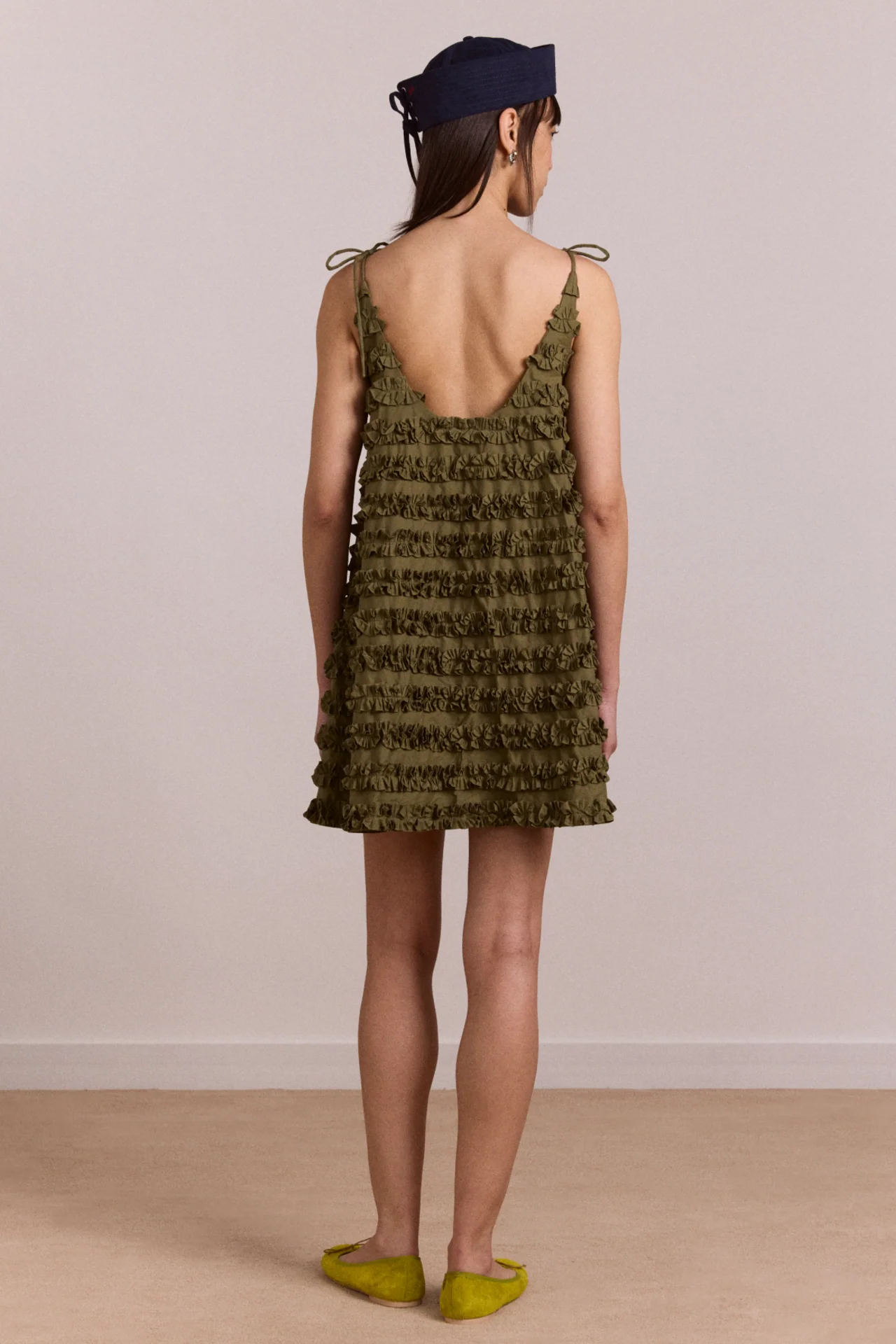 Leili Ruffle Mini Dress- Olive - Image 9