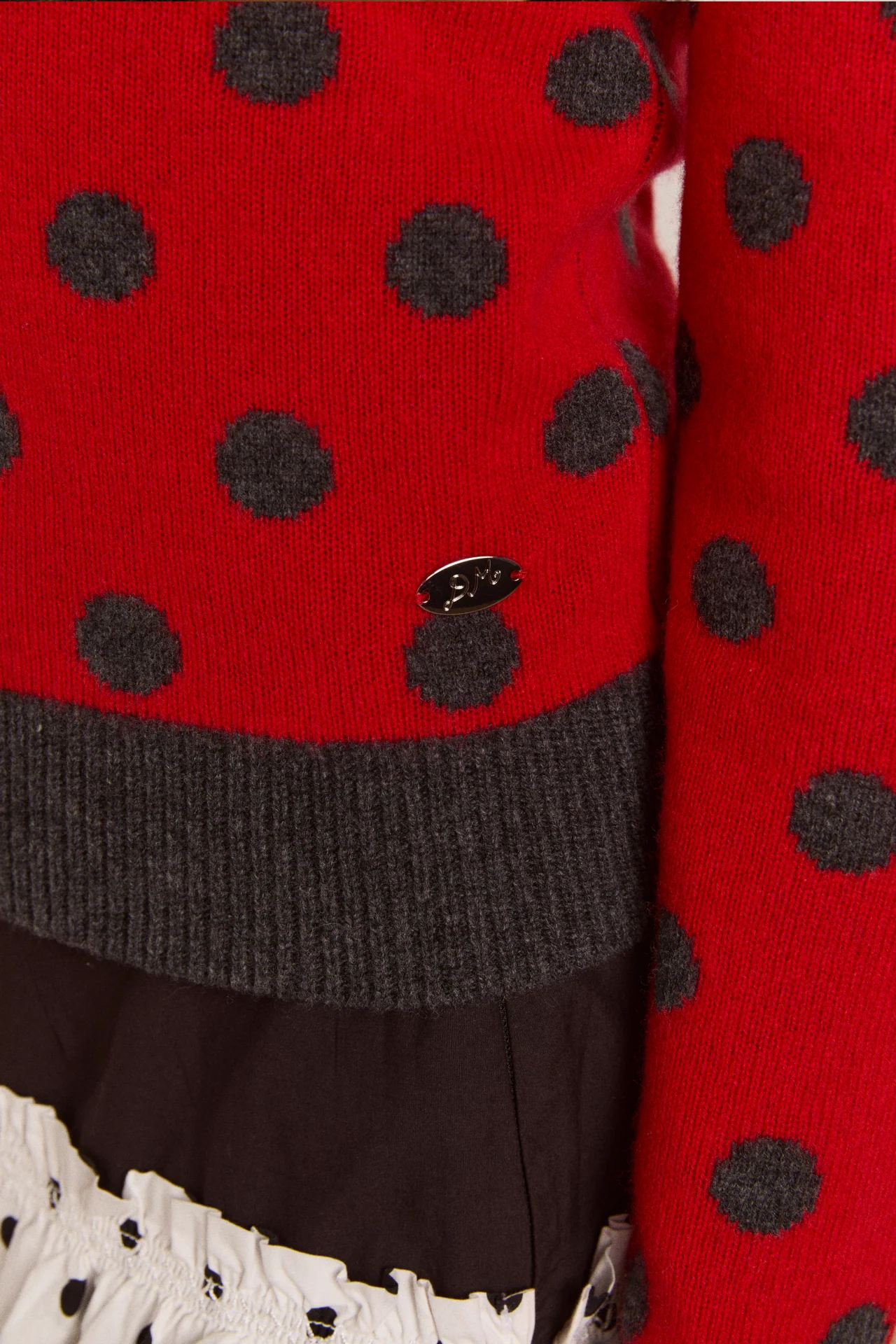 Lia Merino Wool Reversible Polo Jumper - Red/Grey Spot - Image 8