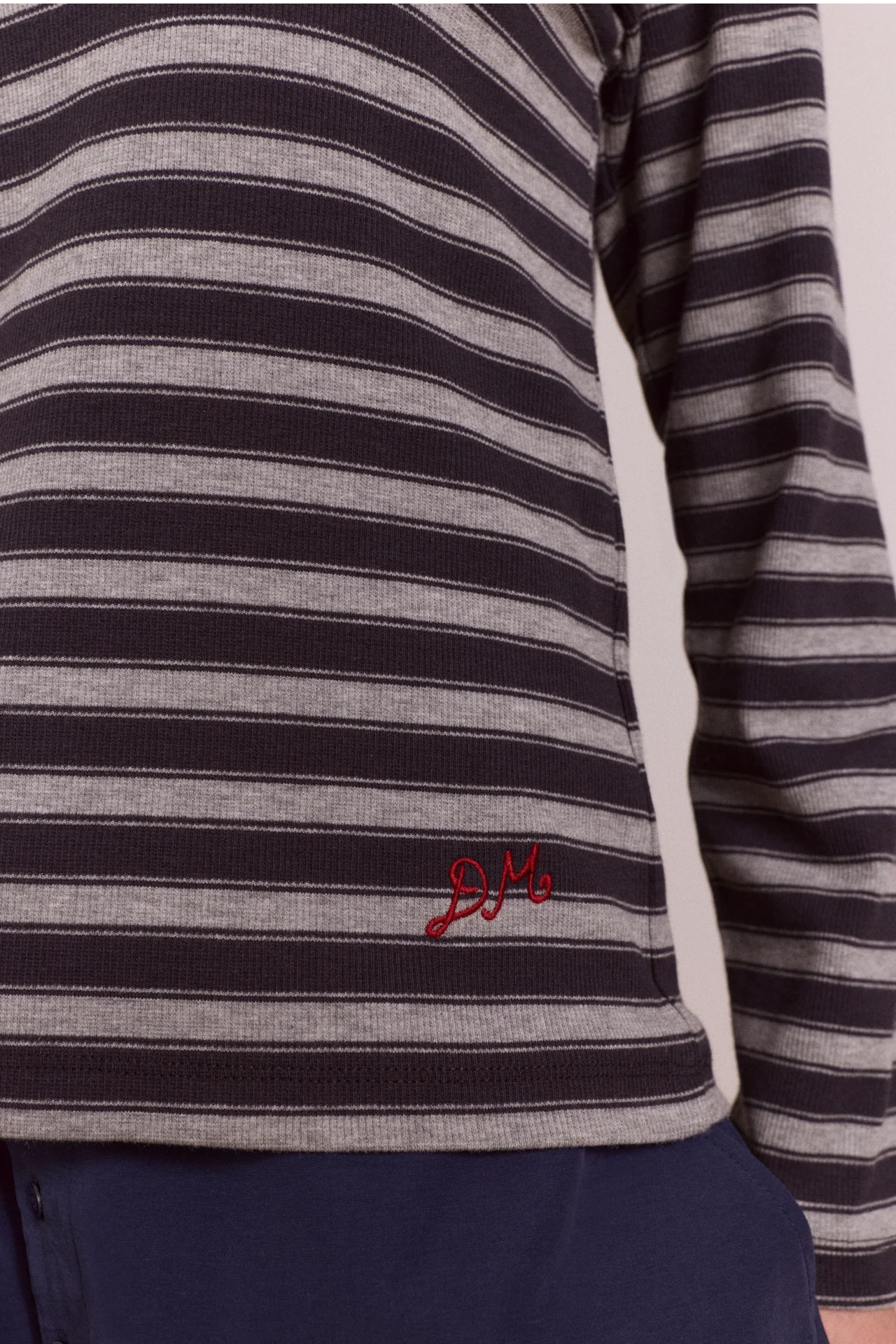 Lilah Fitted Ls Tee - Grey Marl Stripe - Image 10