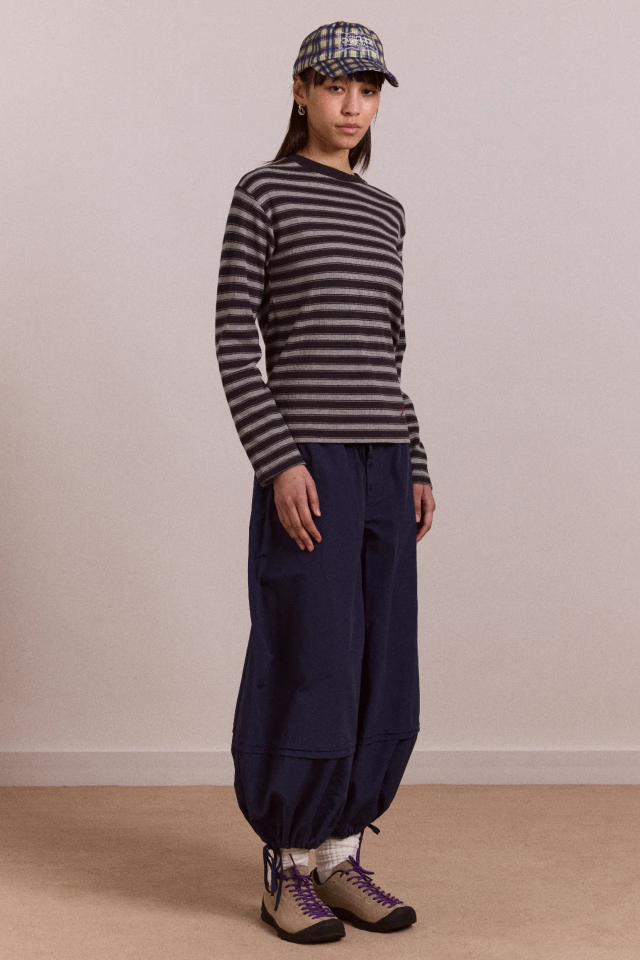 Lilah Fitted Ls Tee - Grey Marl Stripe - Image 3