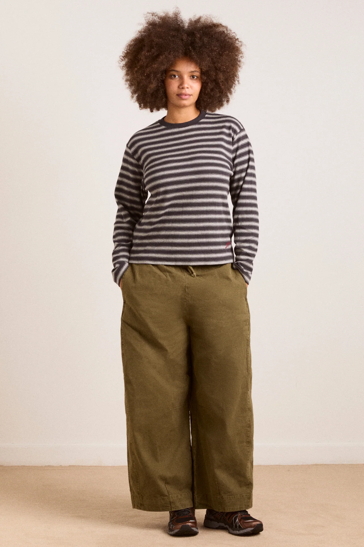 Lilah Fitted Ls Tee - Grey Marl Stripe - Image 5