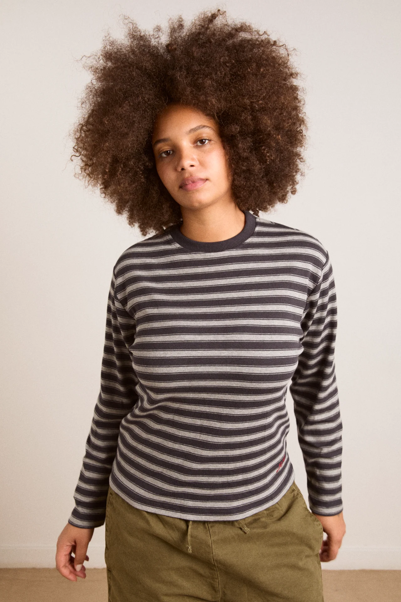 Lilah Fitted Ls Tee - Grey Marl Stripe - Image 7