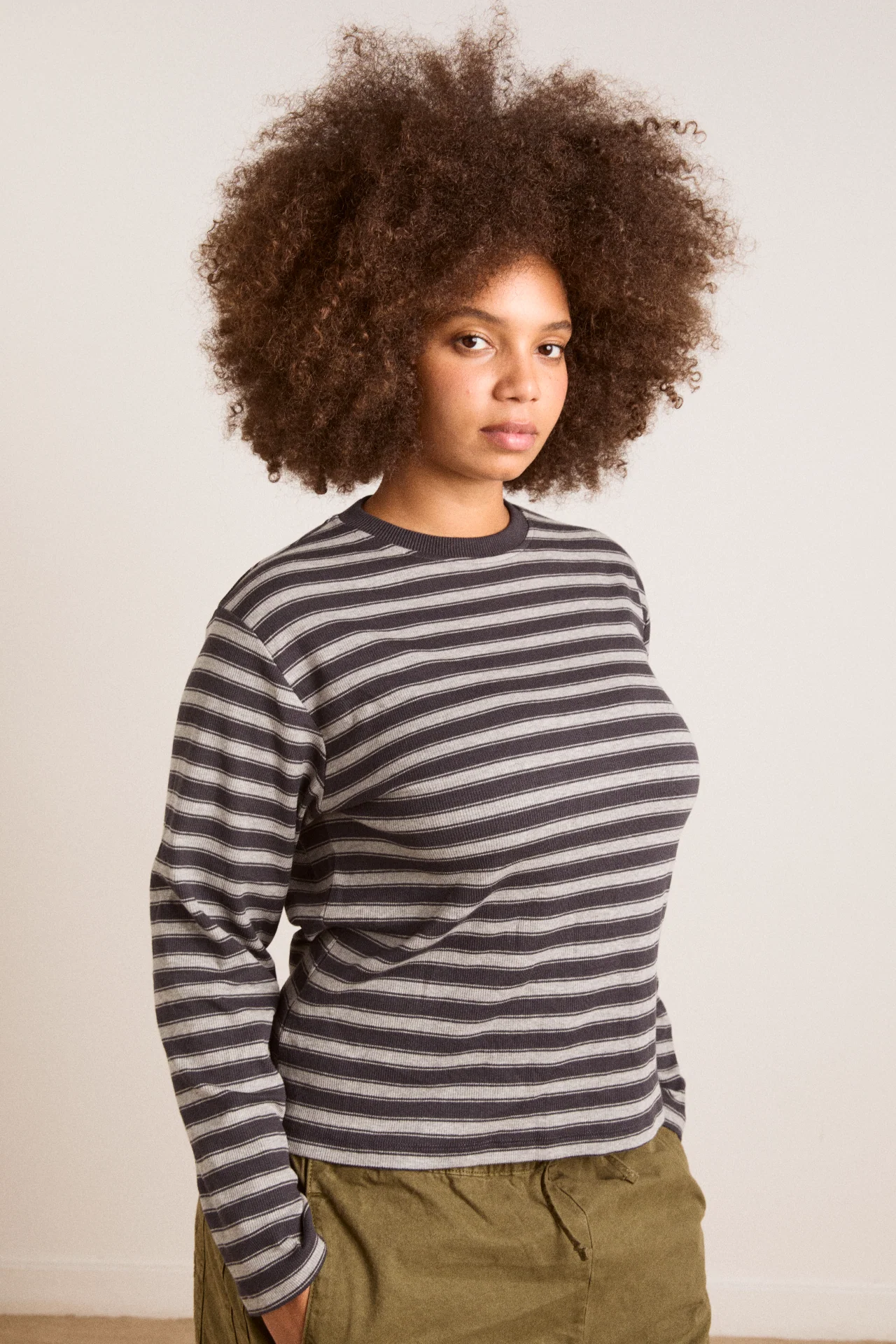 Lilah Fitted Ls Tee - Grey Marl Stripe - Image 8