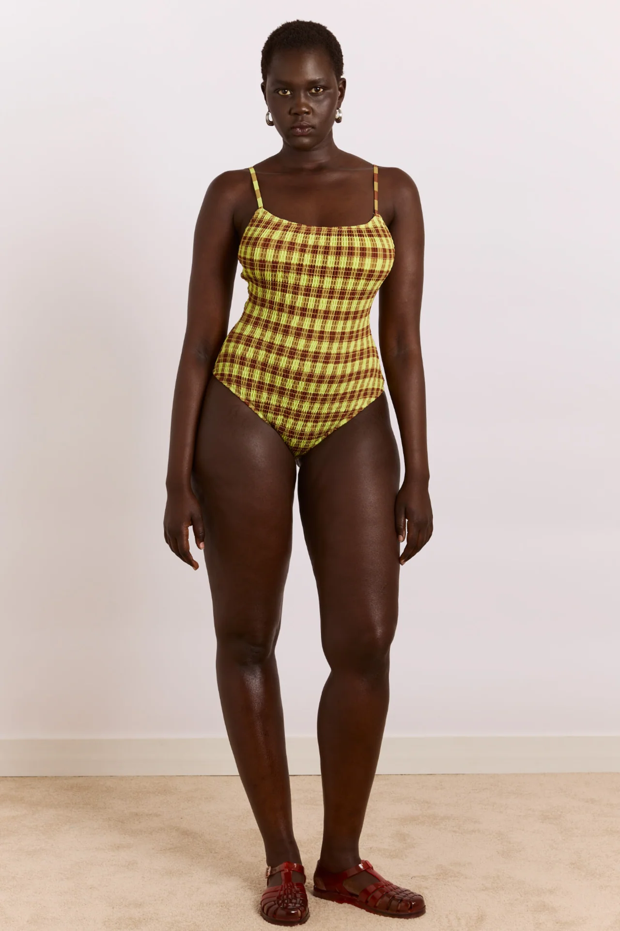 Lilibet Swimsuit - Green & Choc Gingham Print - Image 4