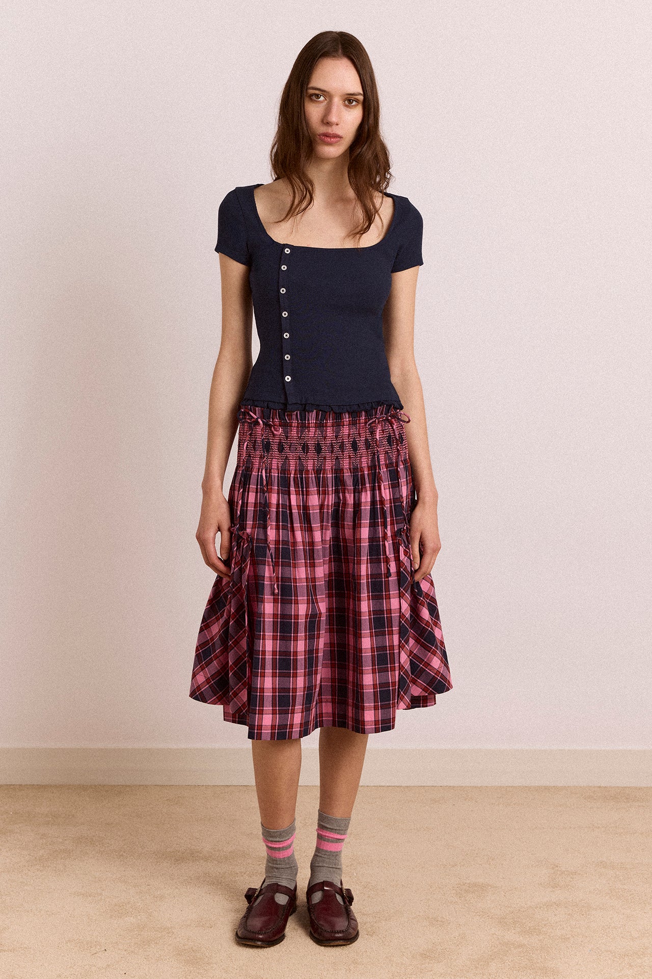 Lilo Mini Dress - Magenta Check - Image 5