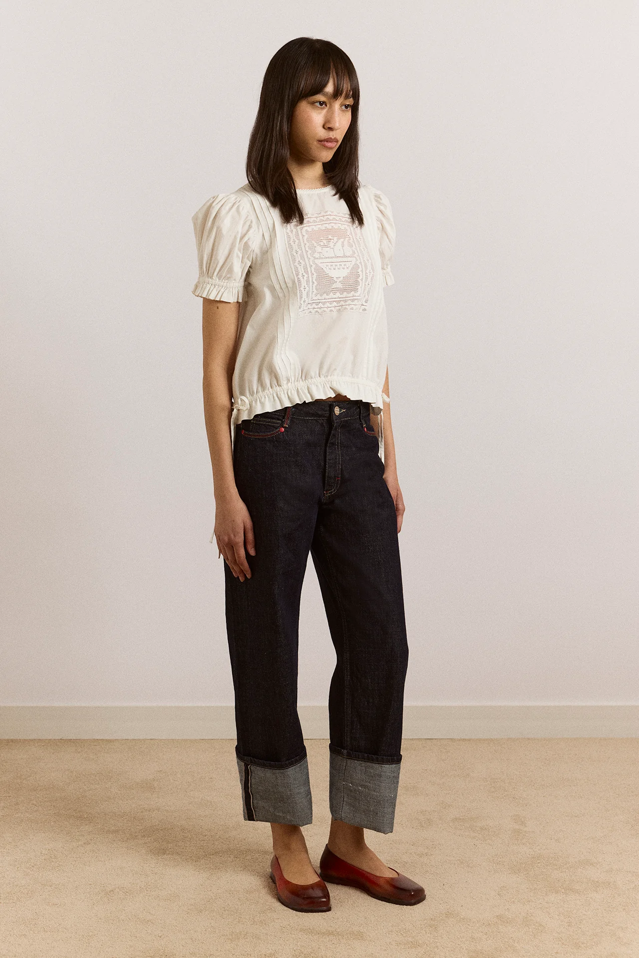 Mabel Lace Insert Blouse - White - Image 3