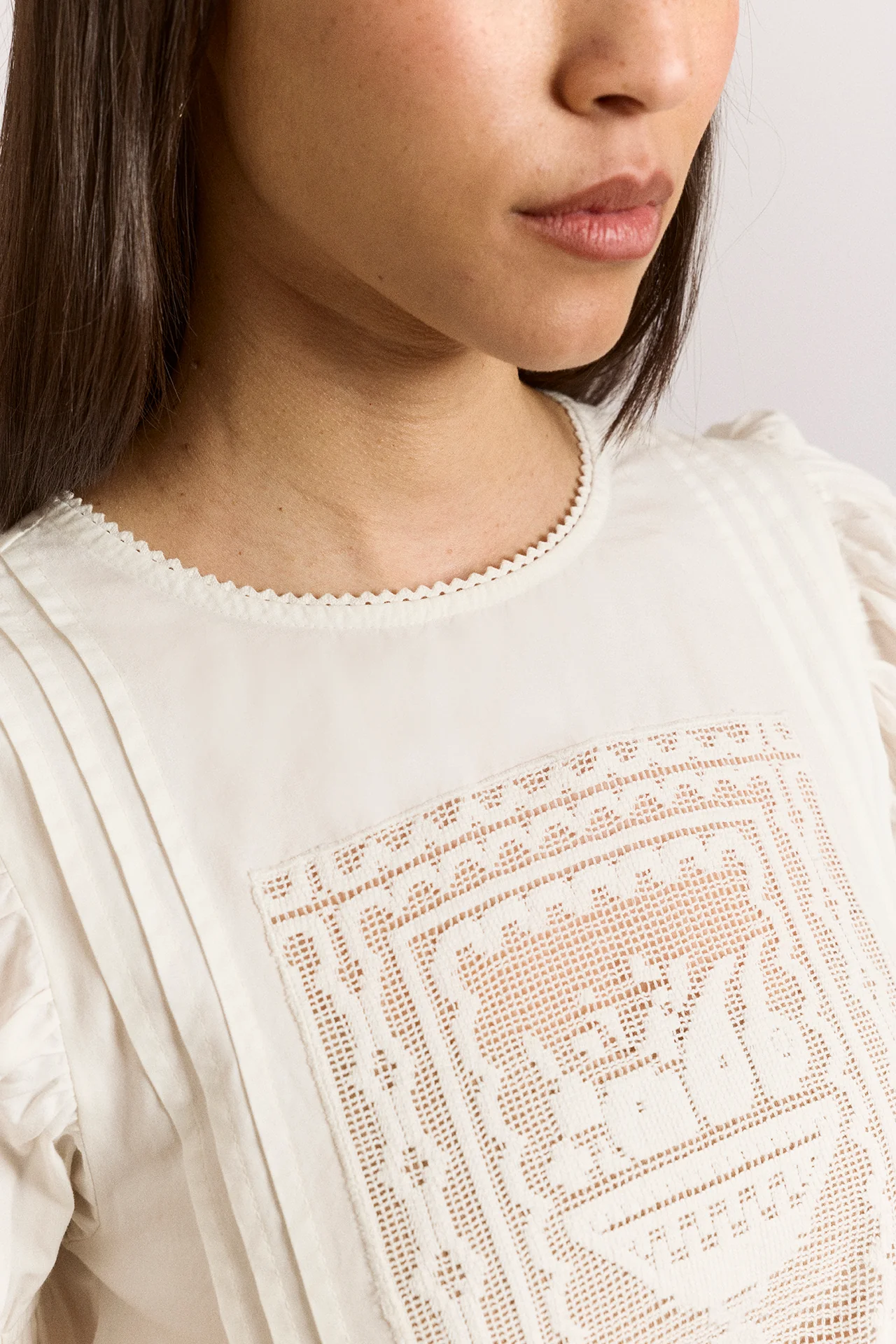 Mabel Lace Insert Blouse - White - Image 6