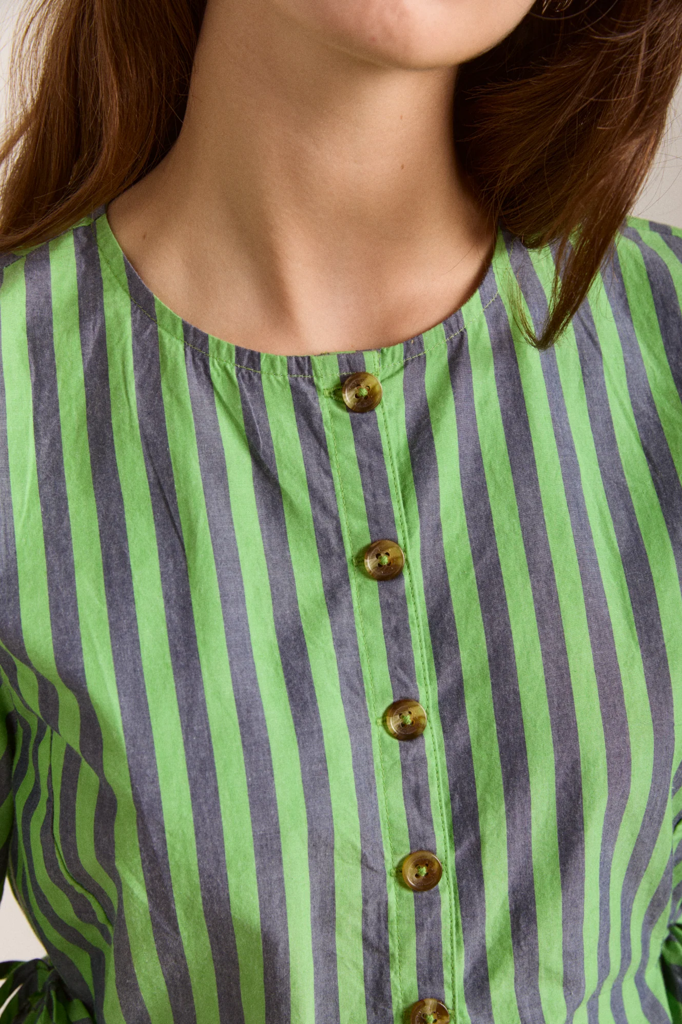 Madison Blouse - Navy Pop Green Stripe - Image 6