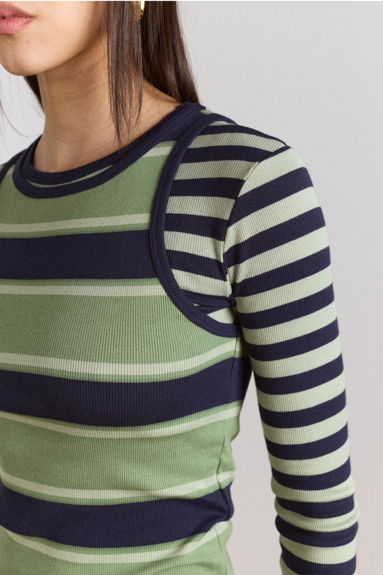 Manon Layered 2 In 1 Top - Green Stripe - Image 13