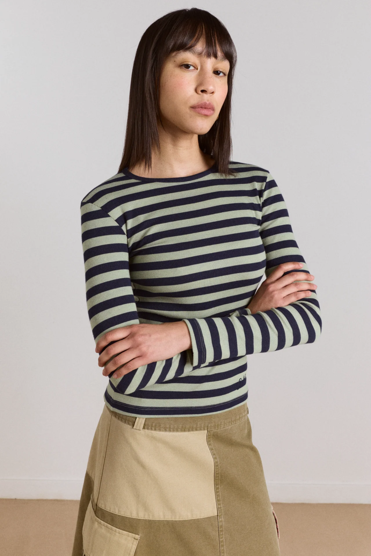 Manon Layered 2 In 1 Top - Green Stripe - Image 4