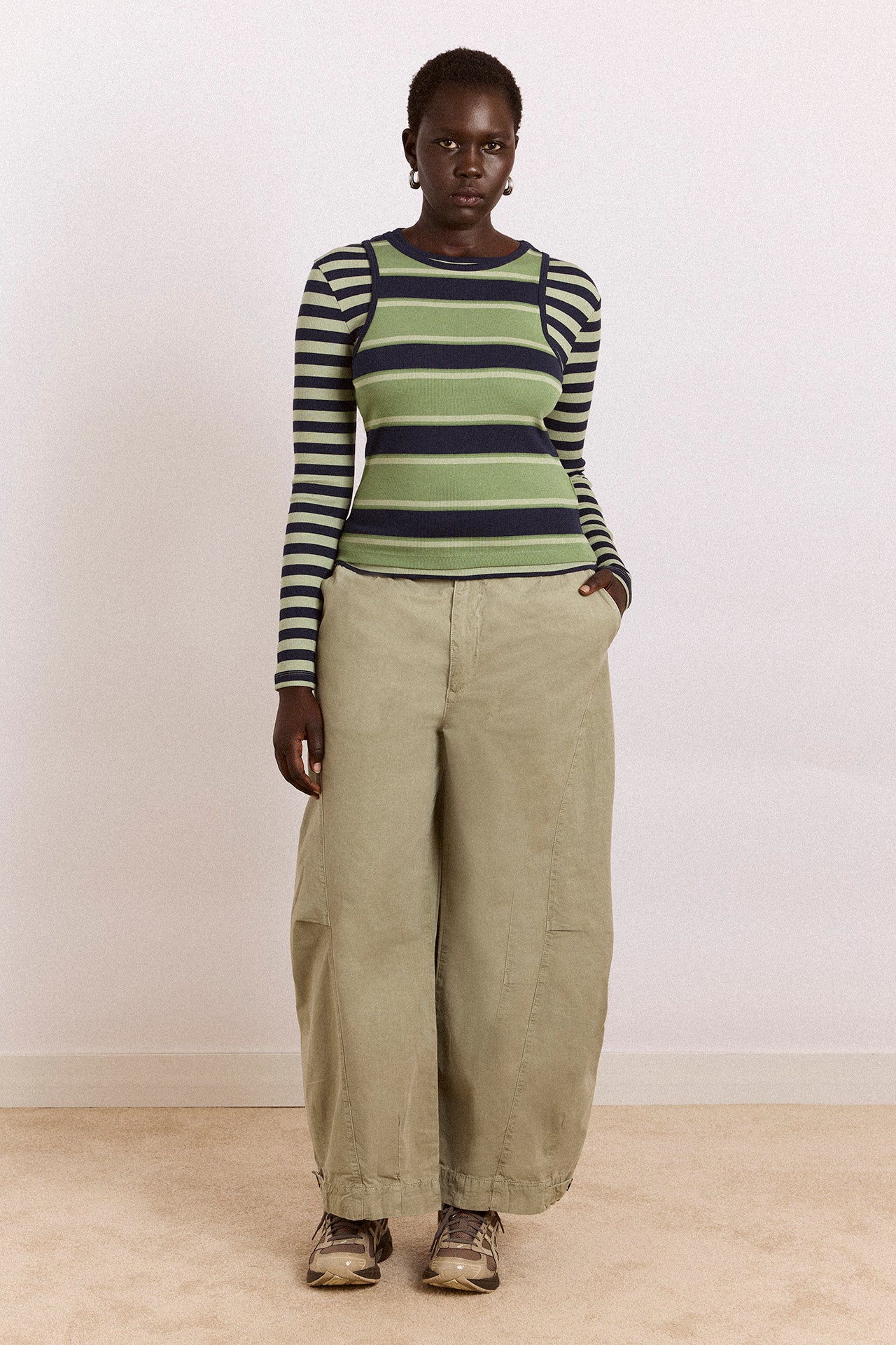 Manon Layered 2 In 1 Top - Green Stripe - Image 5