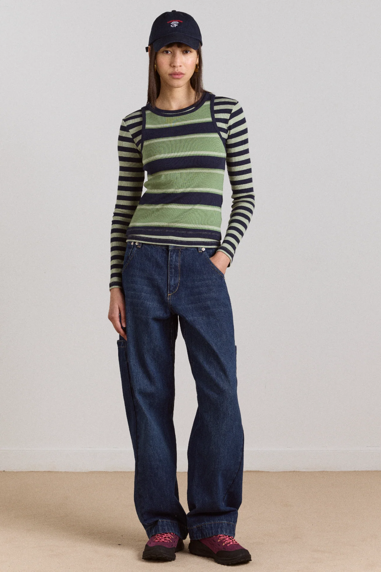 Manon Layered 2 In 1 Top - Green Stripe - Image 6