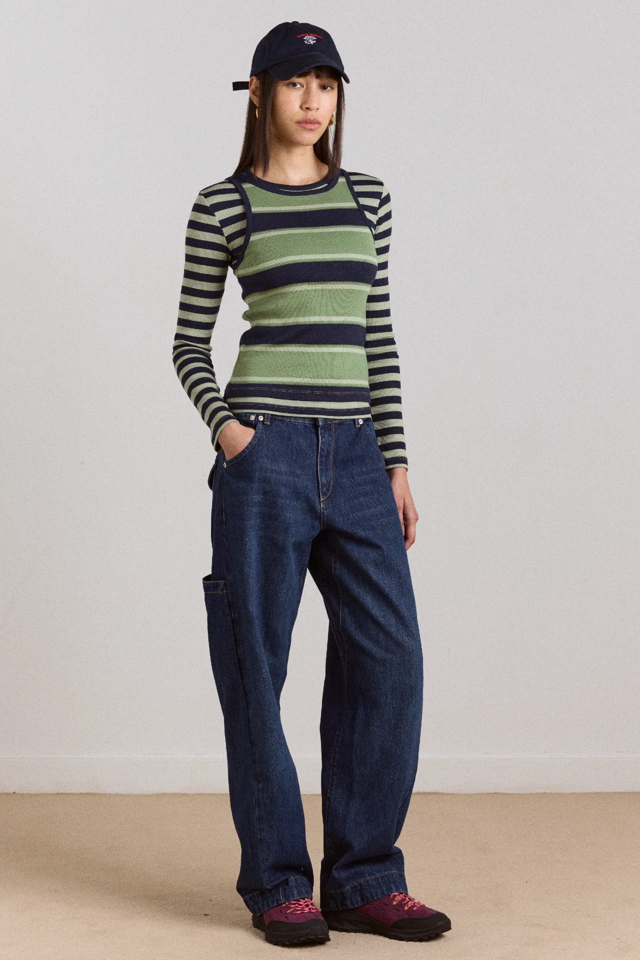 Manon Layered 2 In 1 Top - Green Stripe - Image 9