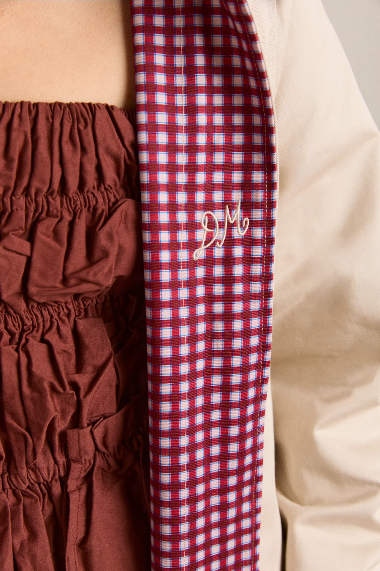 Mercedes Bow Reversible Trench - Gingham & Ecru - Image 14