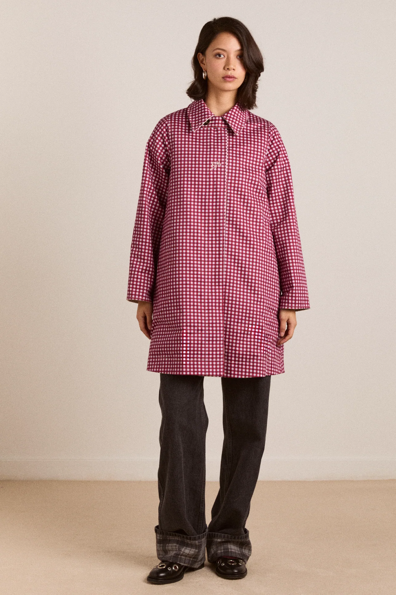 Mercedes Bow Reversible Trench - Gingham & Ecru - Image 7