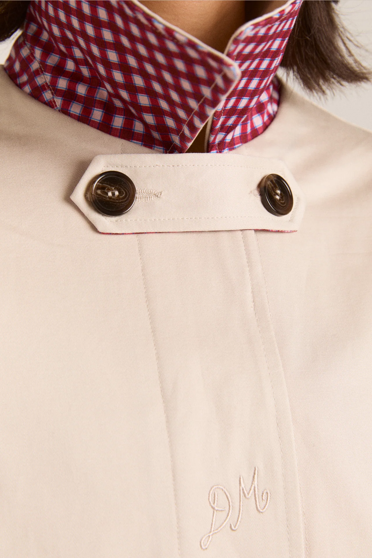 Mercedes Bow Reversible Trench - Gingham & Ecru - Image 9