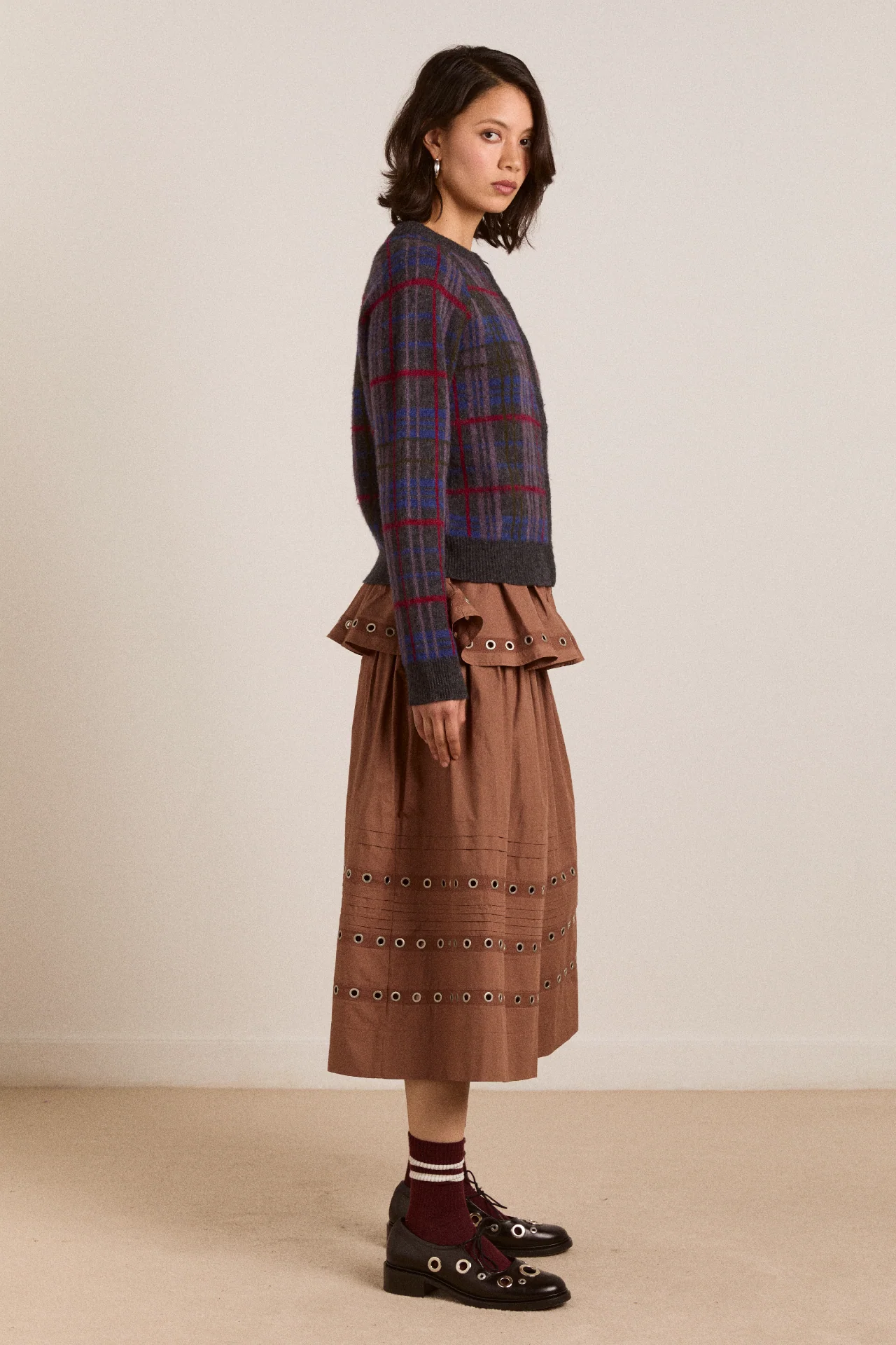 Minah Merino Wool Cardigan - Brushed Check - Image 3