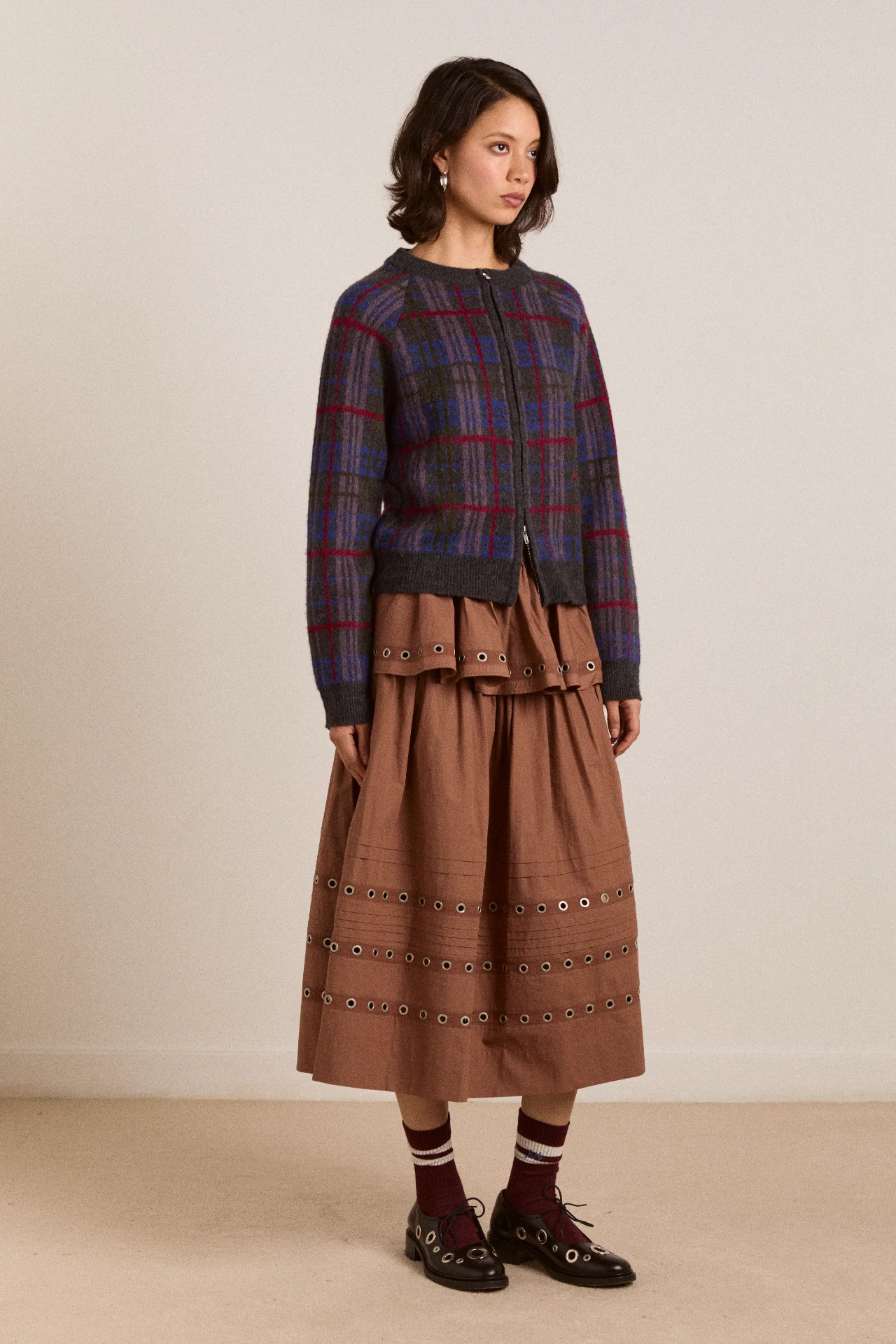 Minah Merino Wool Cardigan - Brushed Check - Image 4