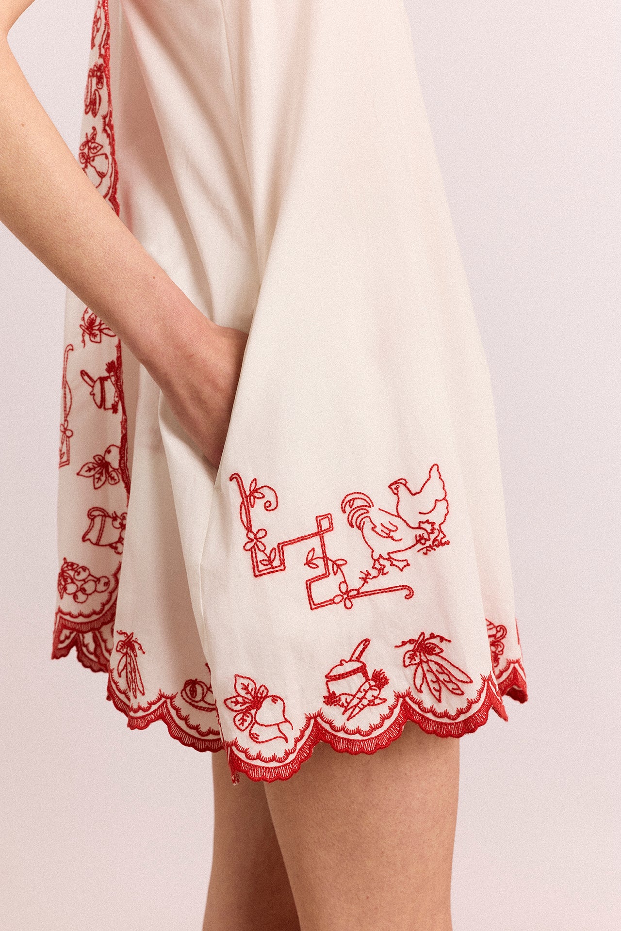 Natalina Wrap Mini Dress - White With Red Embroidery - Image 10