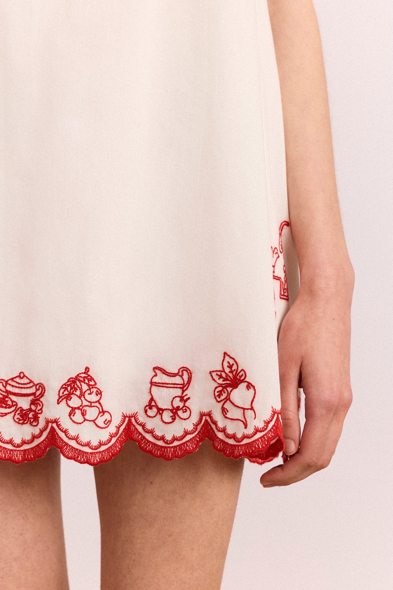 Natalina Wrap Mini Dress - White With Red Embroidery - Image 11