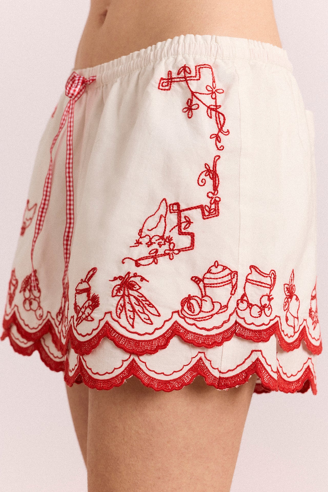 Natalina Short - White With Red Embroidery - Image 4