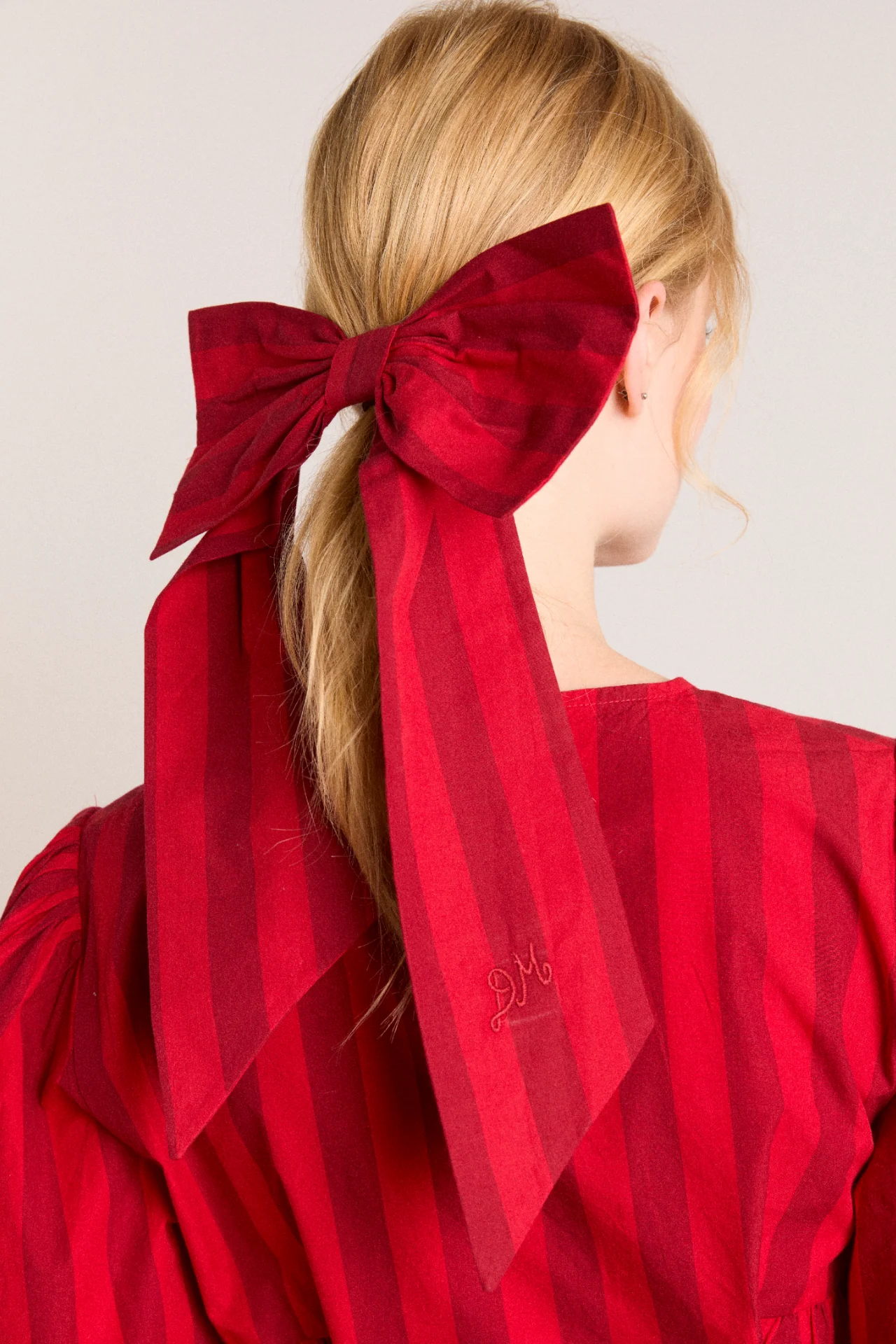 Oversized Bow Clip - Red / Burg Stripe - Image 3
