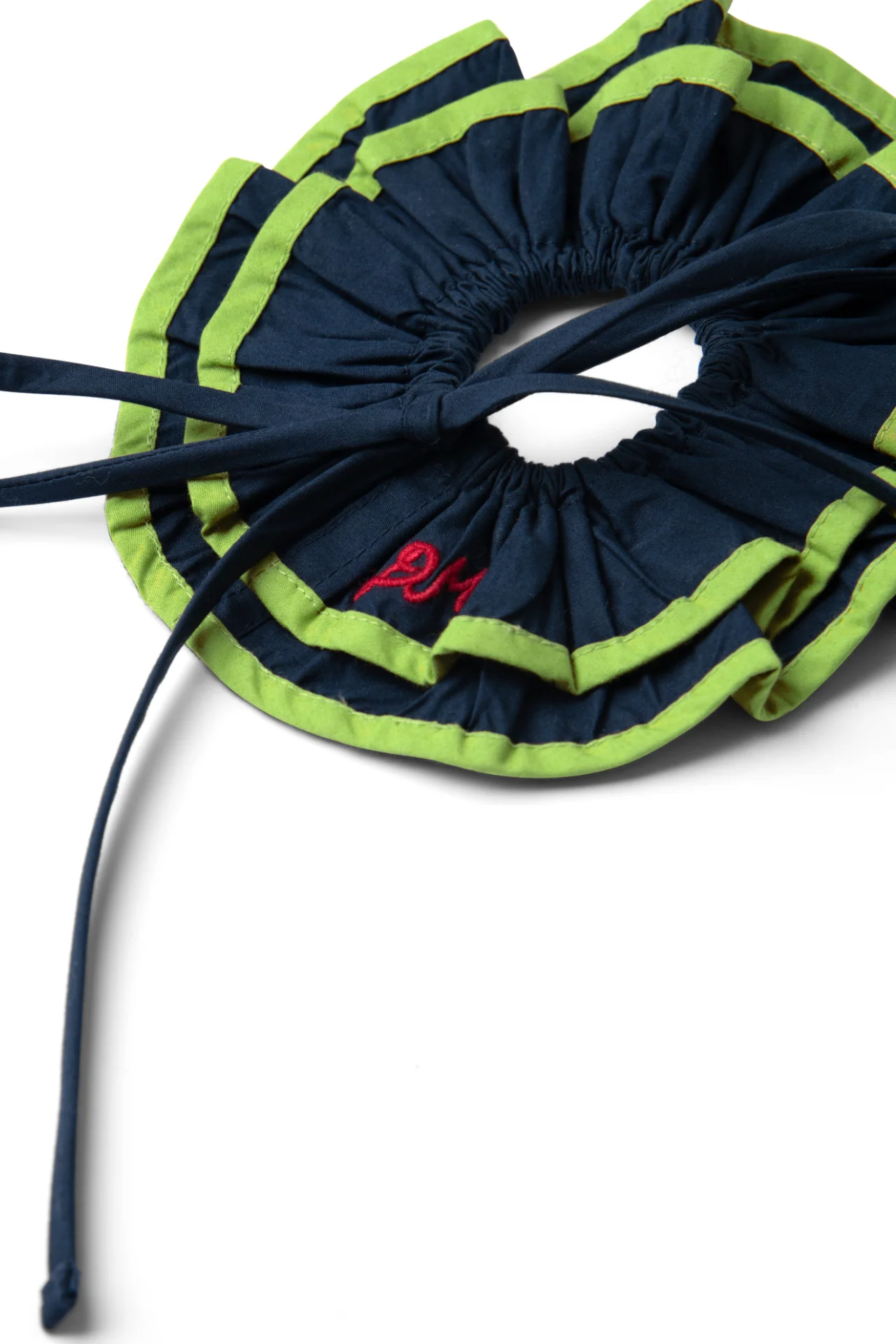 Piping Tie Scrunchie - Navy/Lime - Image 4